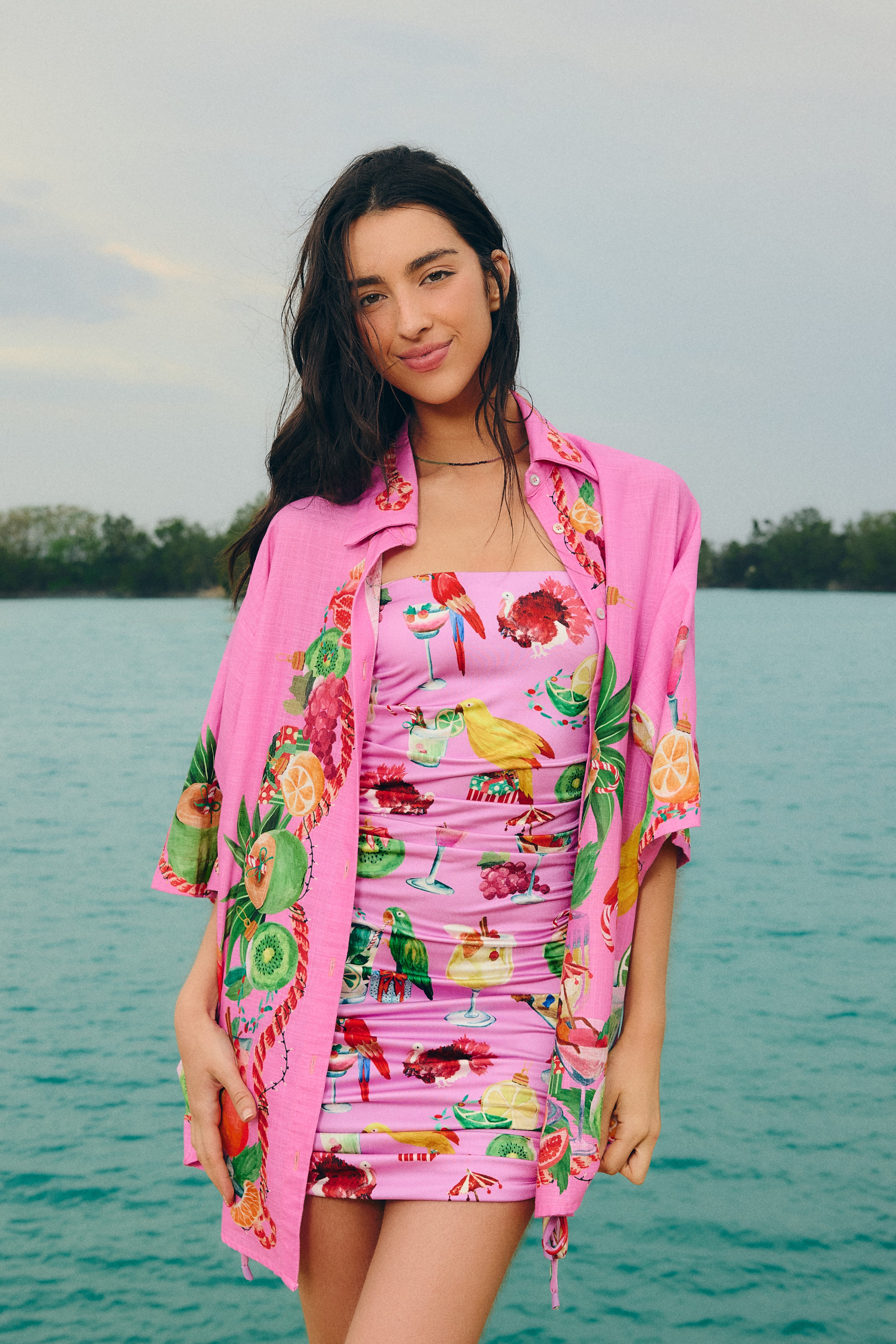 Vestido Curto Sem Alça Estampado Coquetel Natal