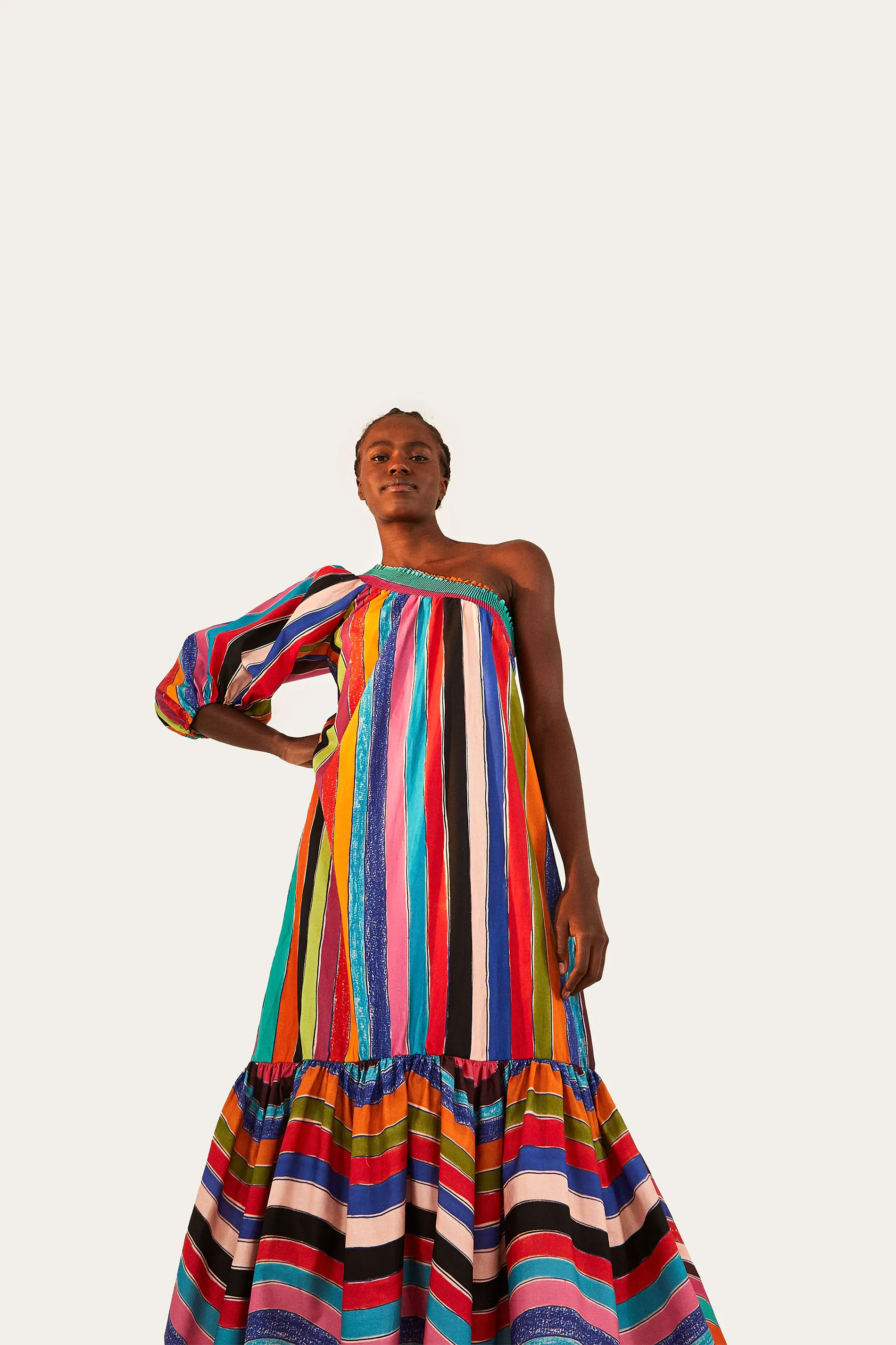 Vestido Ombro Só Estampado Listra Fantástica