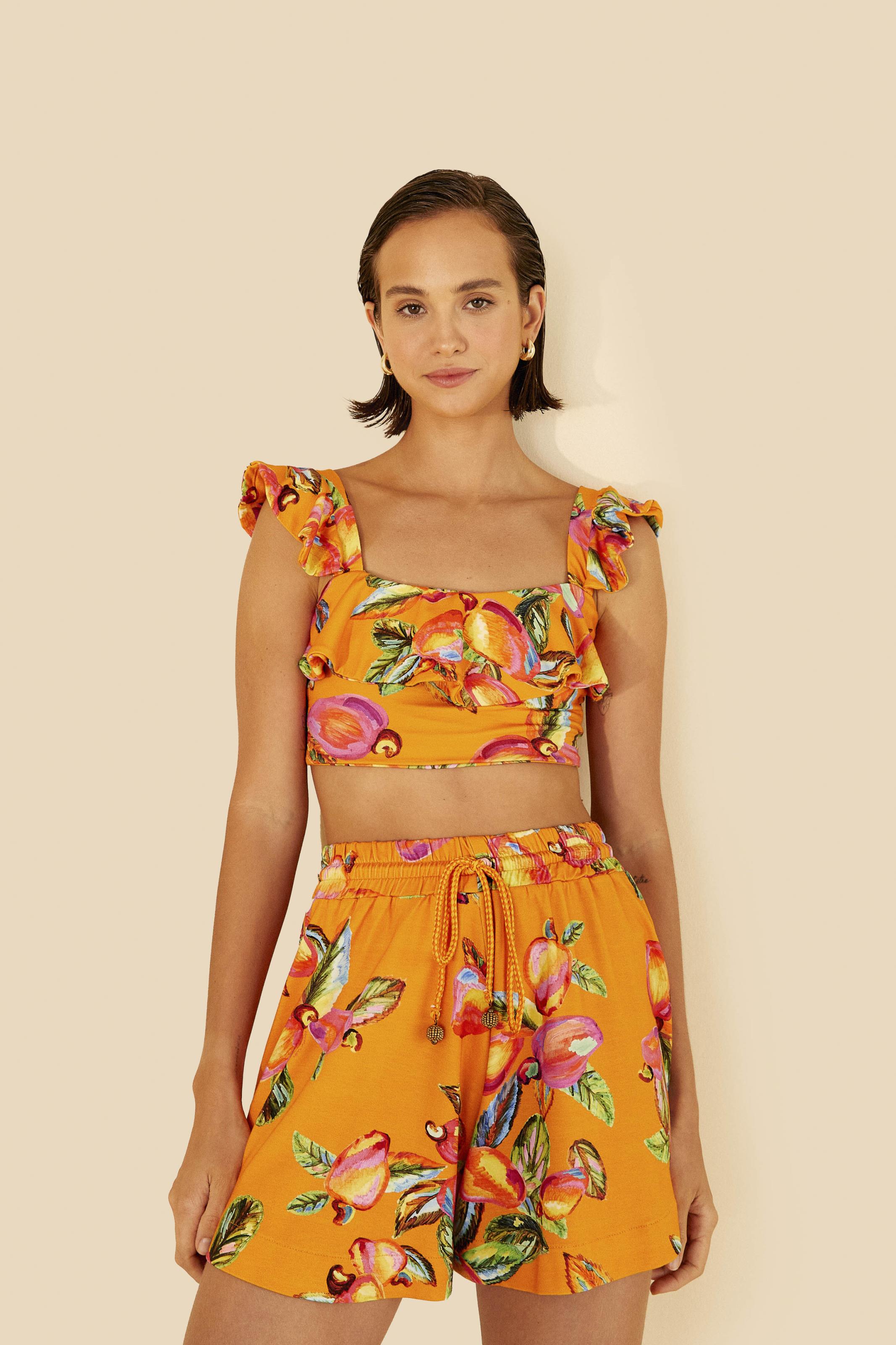 Top Babado Estampado Caju Céu