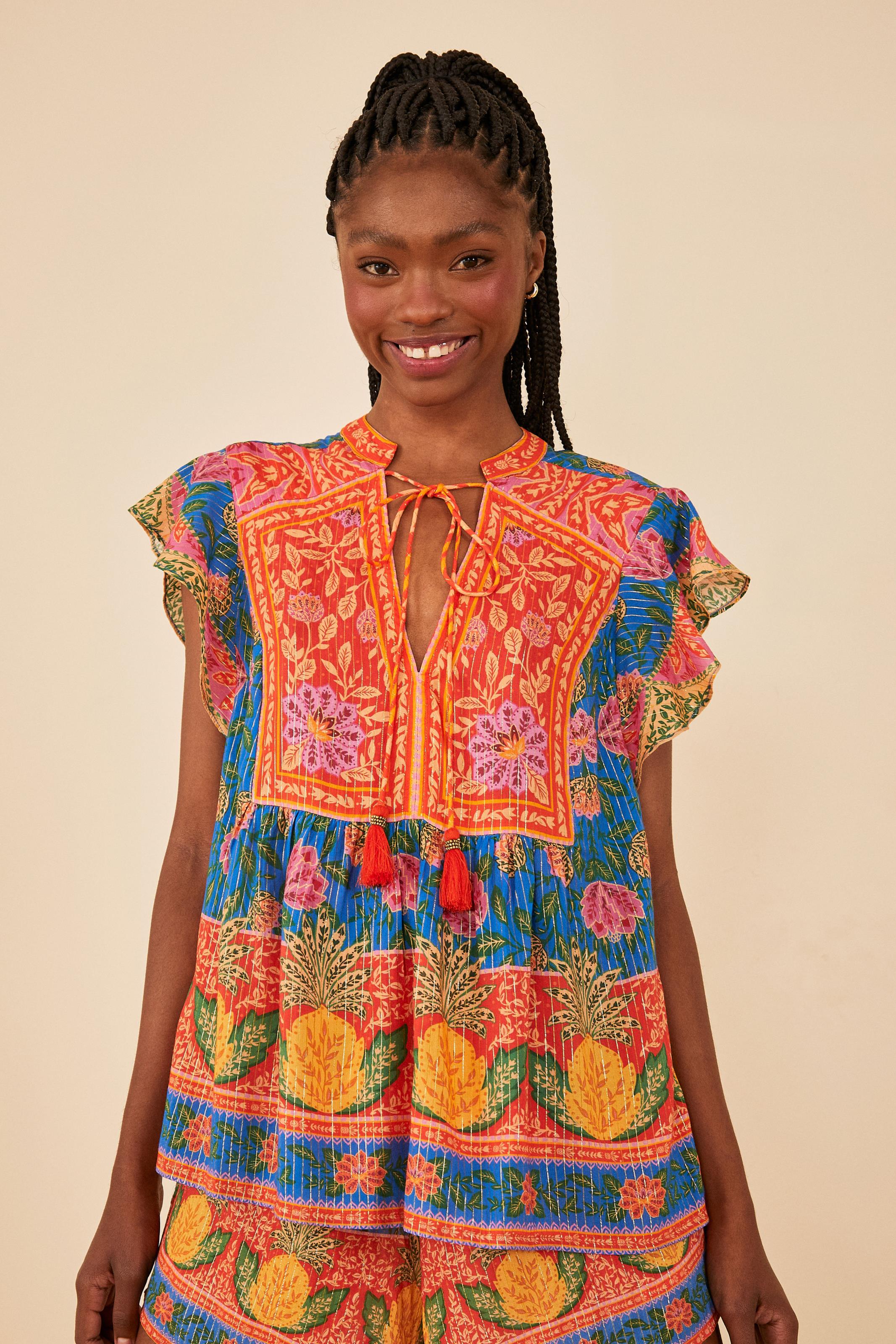 Blusa Bata Estampada Terra Dos Abacaxis