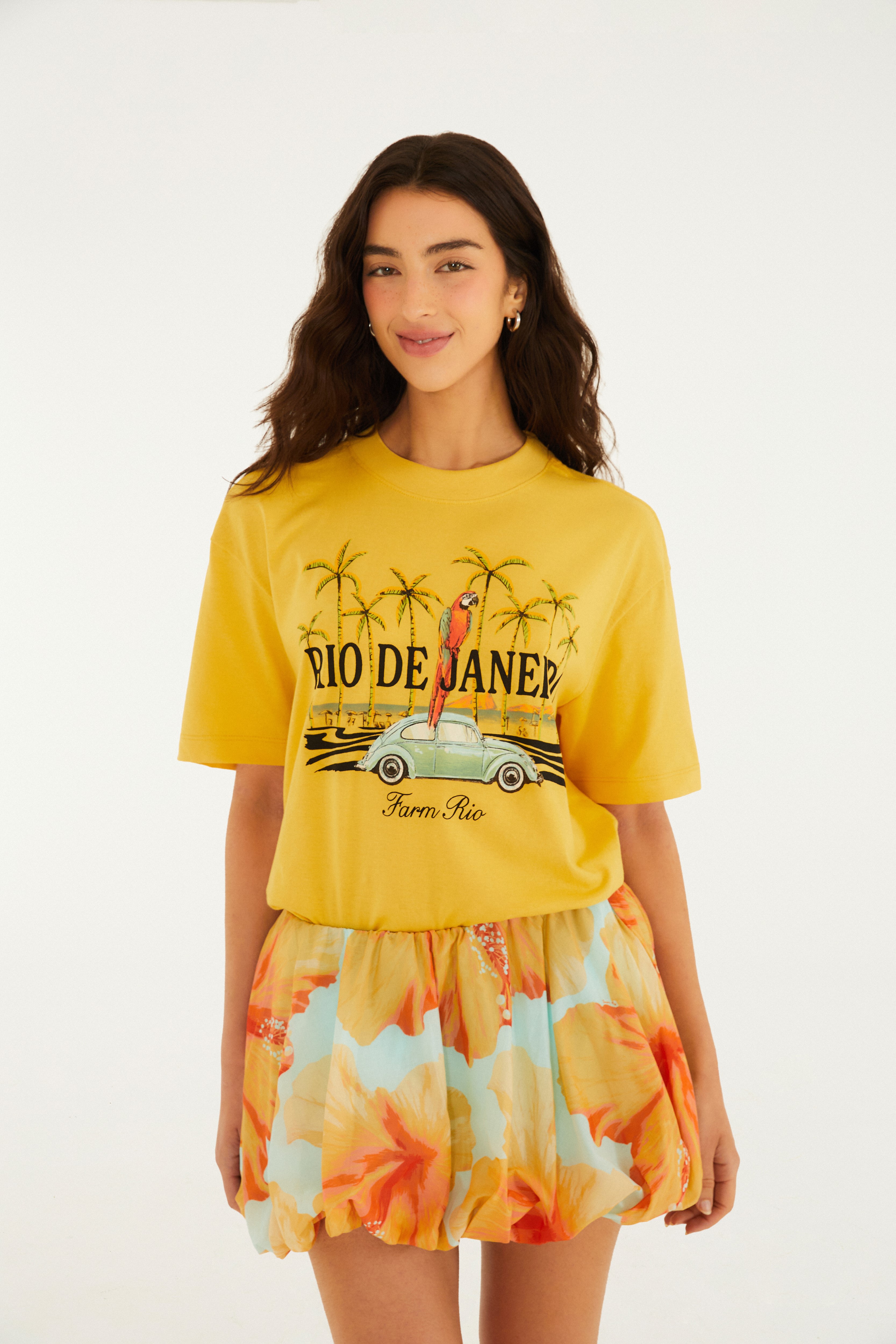 Short Saia Balonê Estampado Vestida De Flor