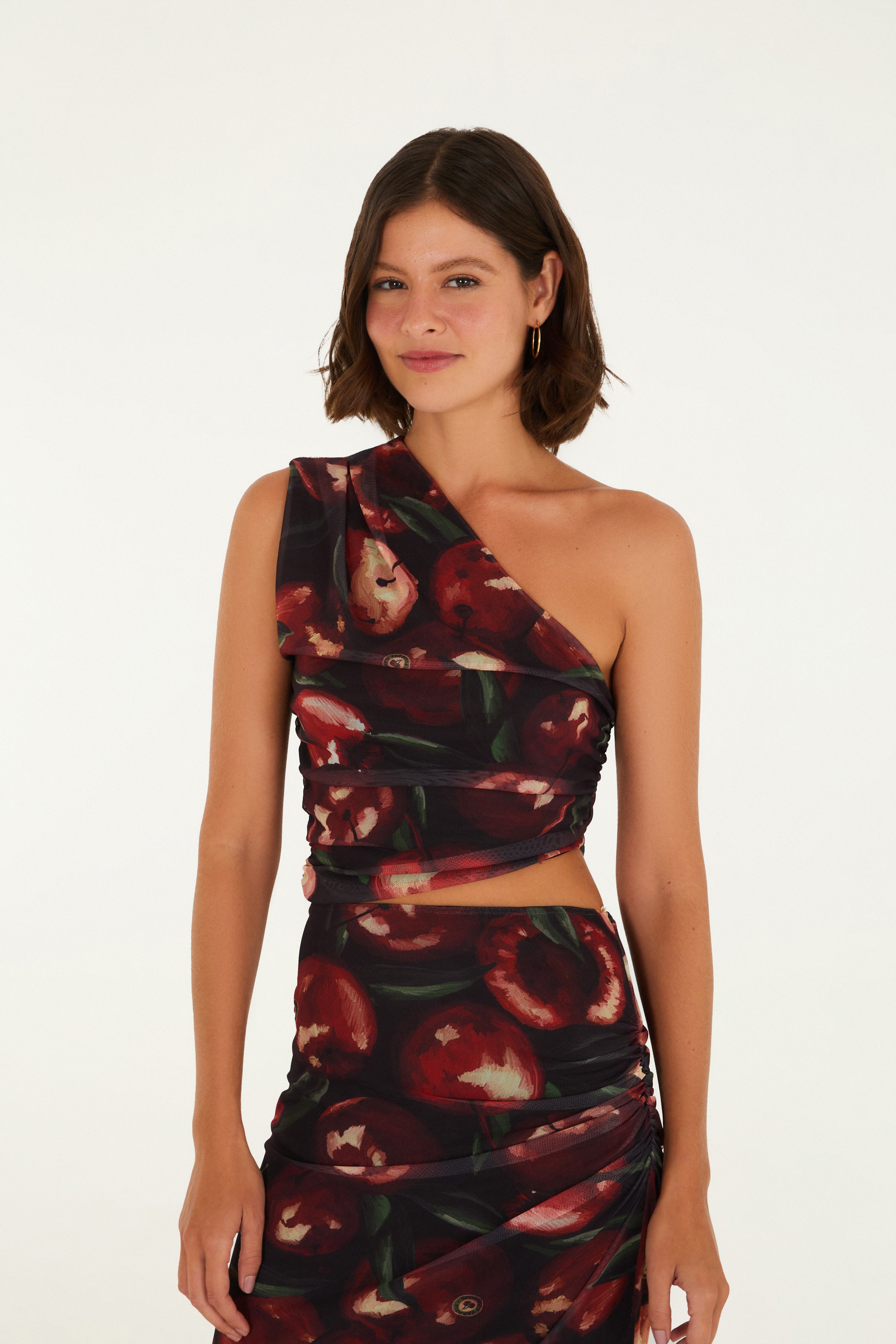 Blusa Tule Estampada Cereja Pintada