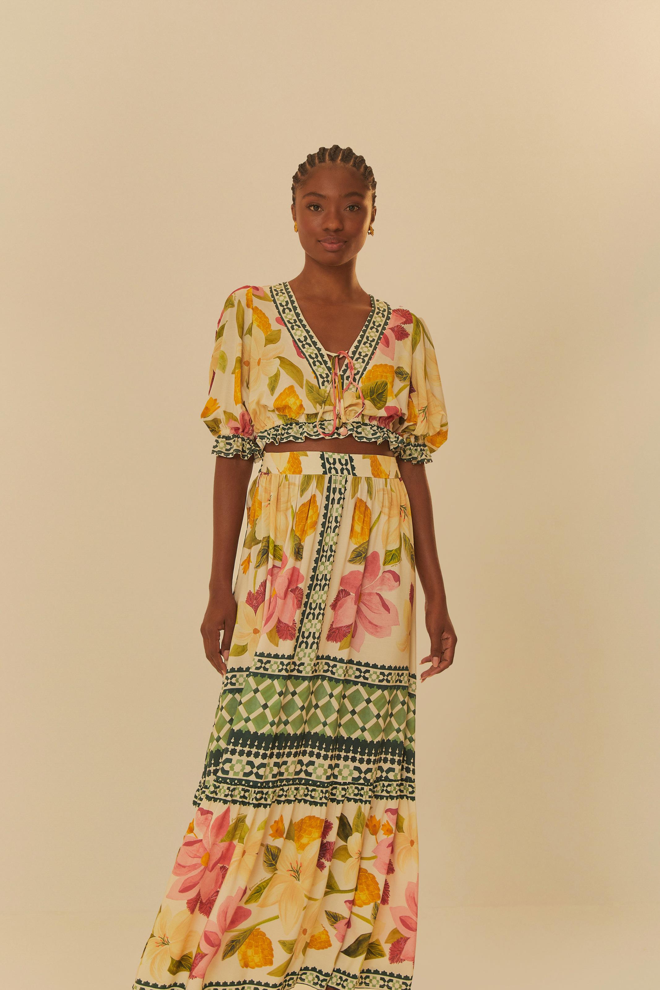 Saia Estampada Lenço Floral Biribá