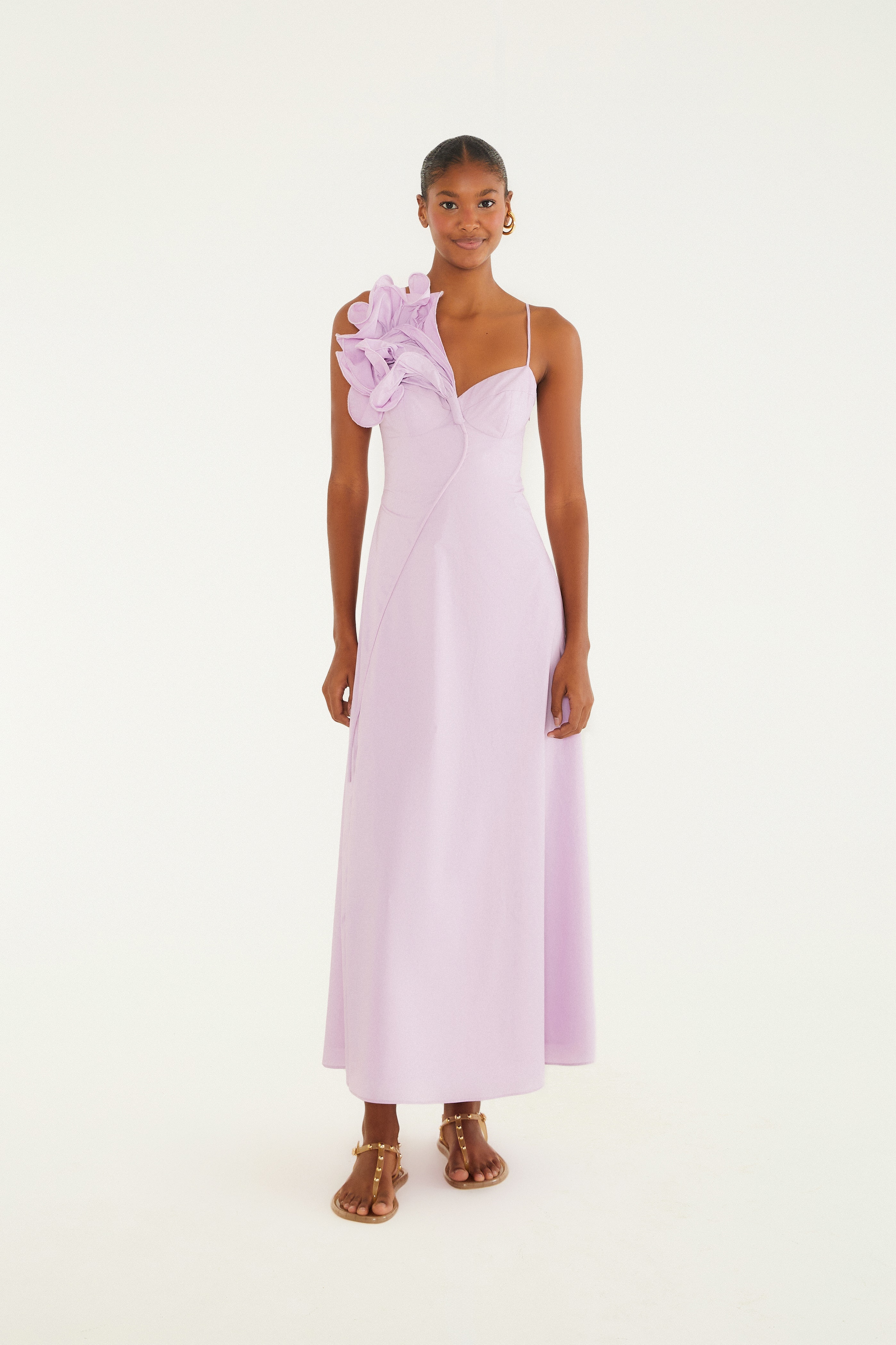 Vestido Fenda Flor 3d