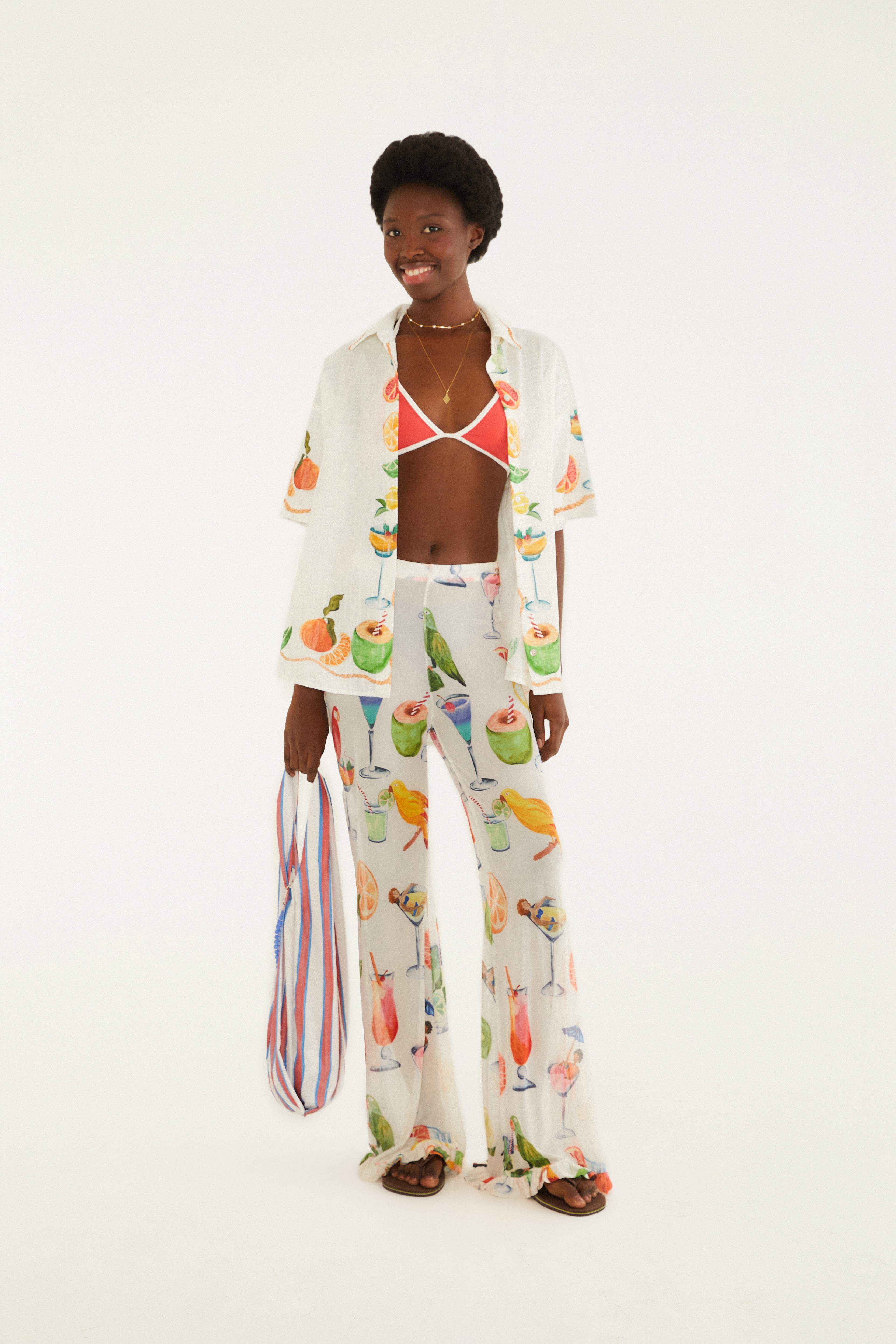 Calça Babado Tule Estampada Coquetel