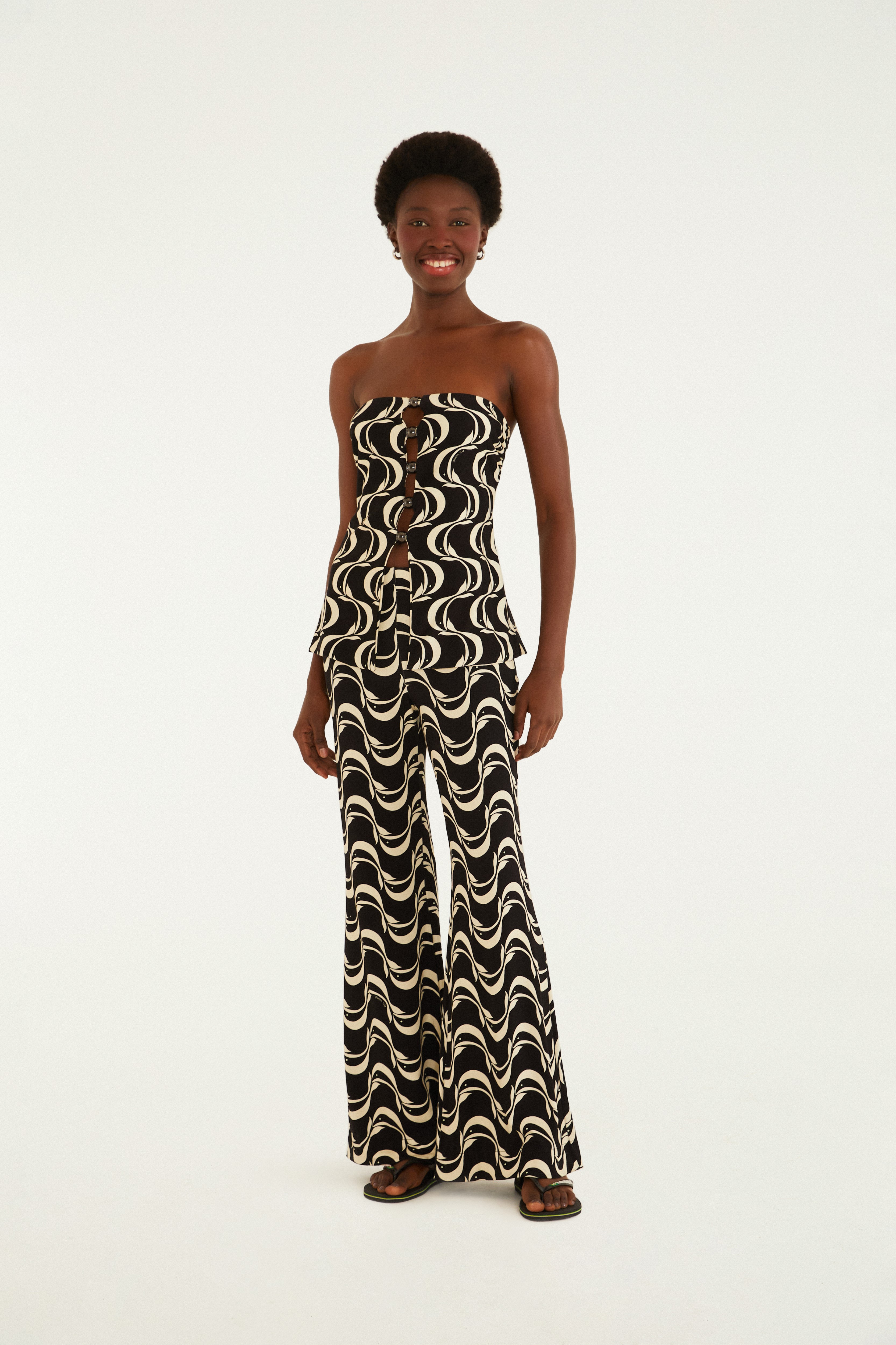 Calça Flare Estampada Peixe Copa