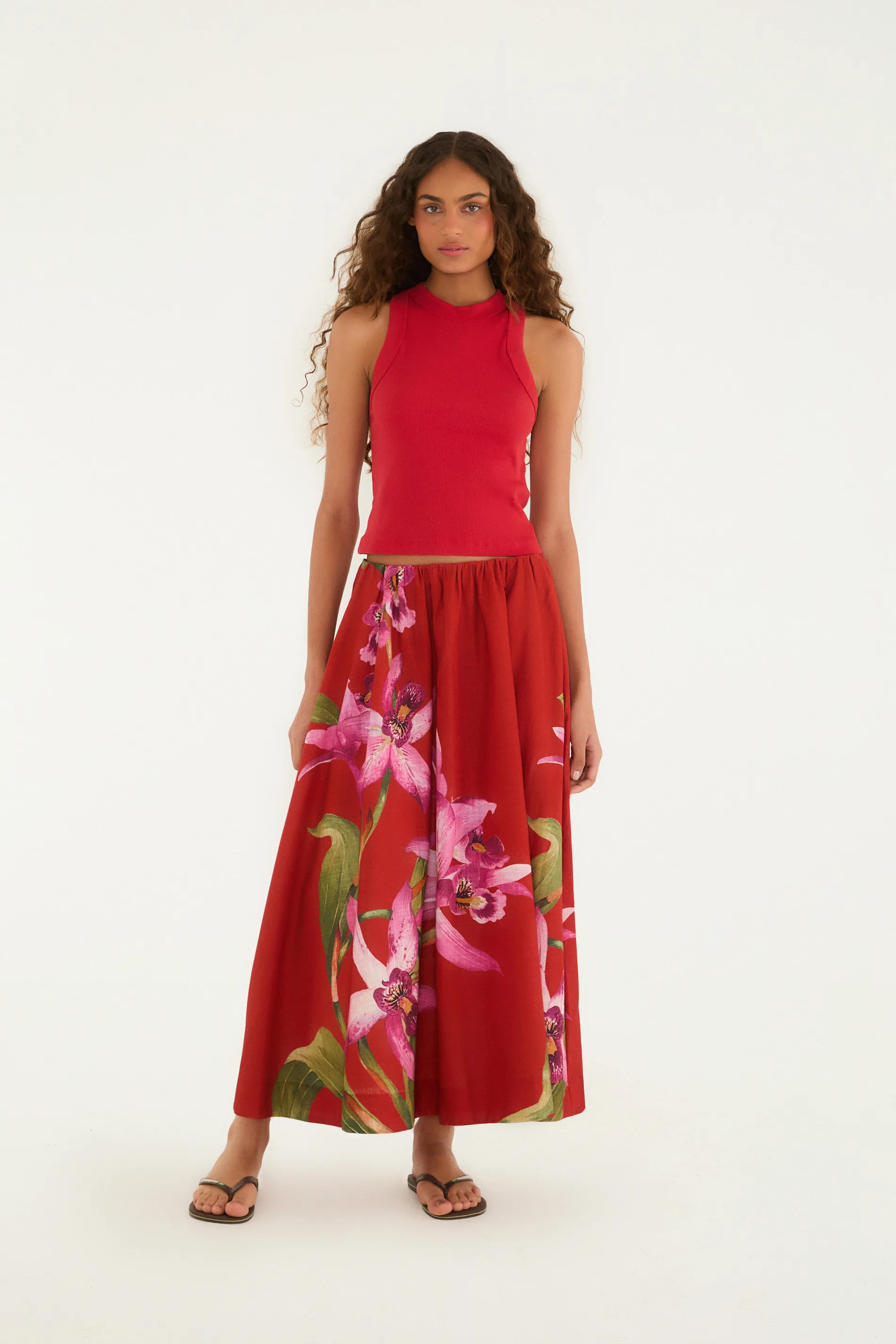 Saia Estampada Floral Orquídea