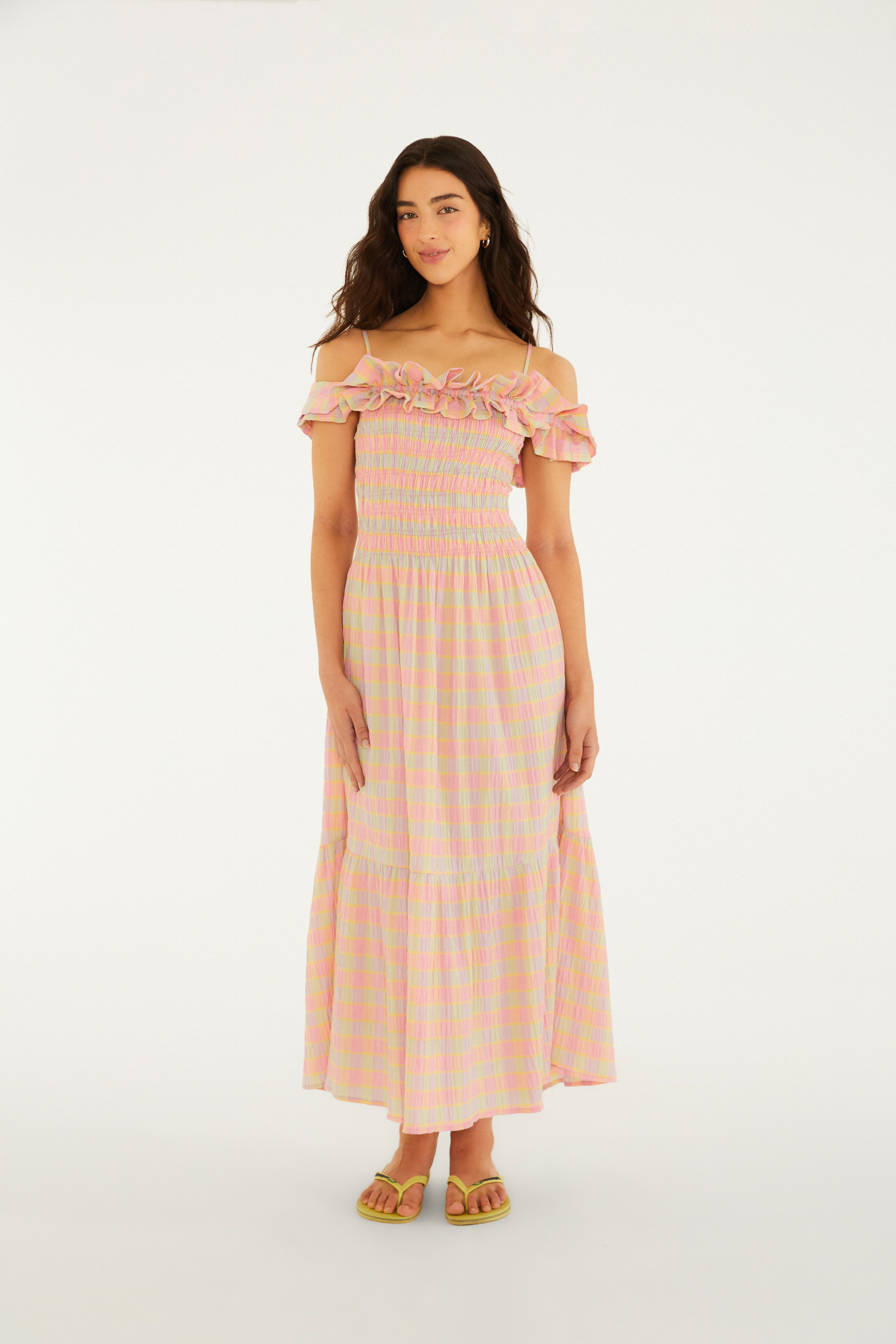 Vestido Alcinhas Xadrez Beija Flor