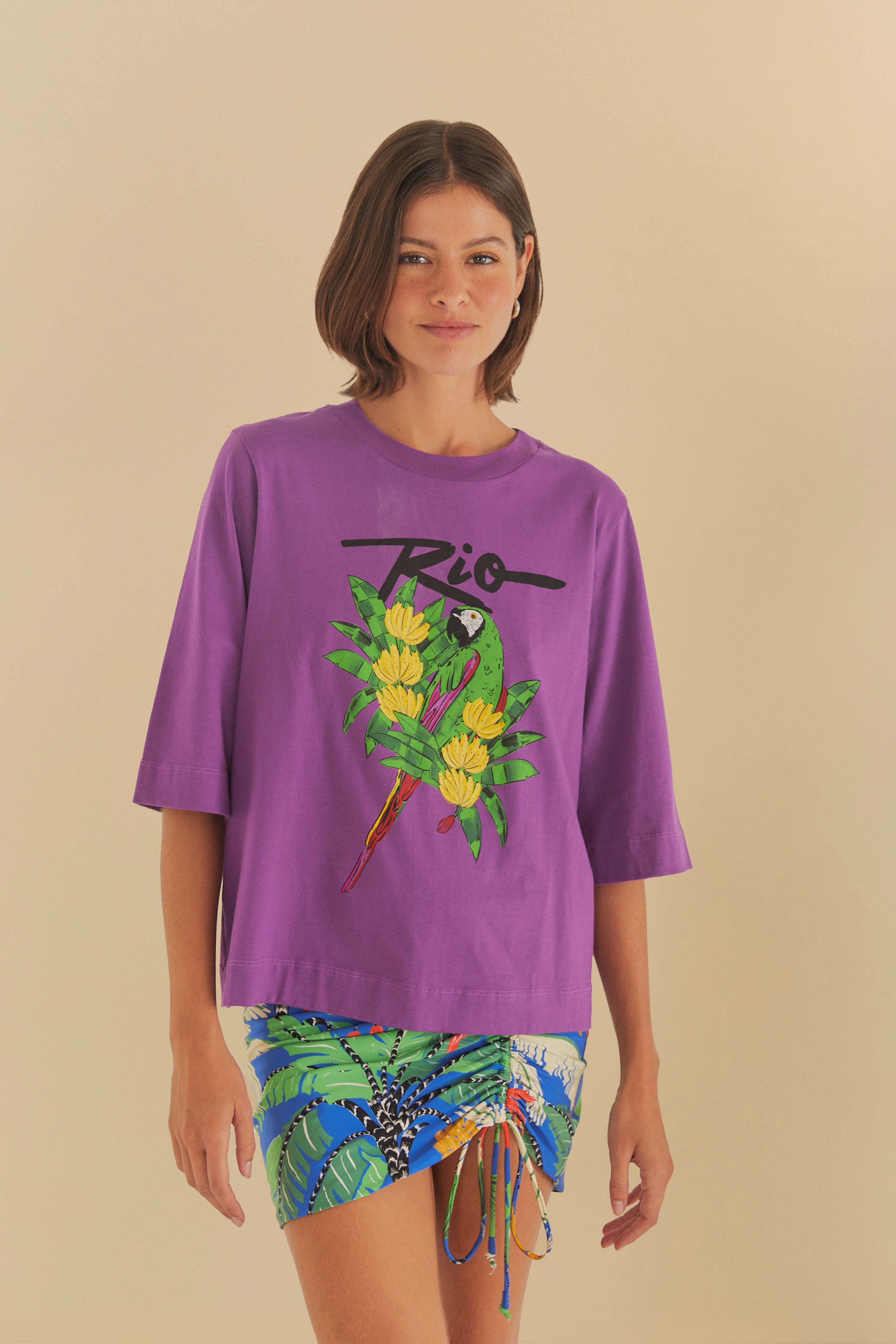 Saia Curta Franzida Estampada Ilha Da Noite