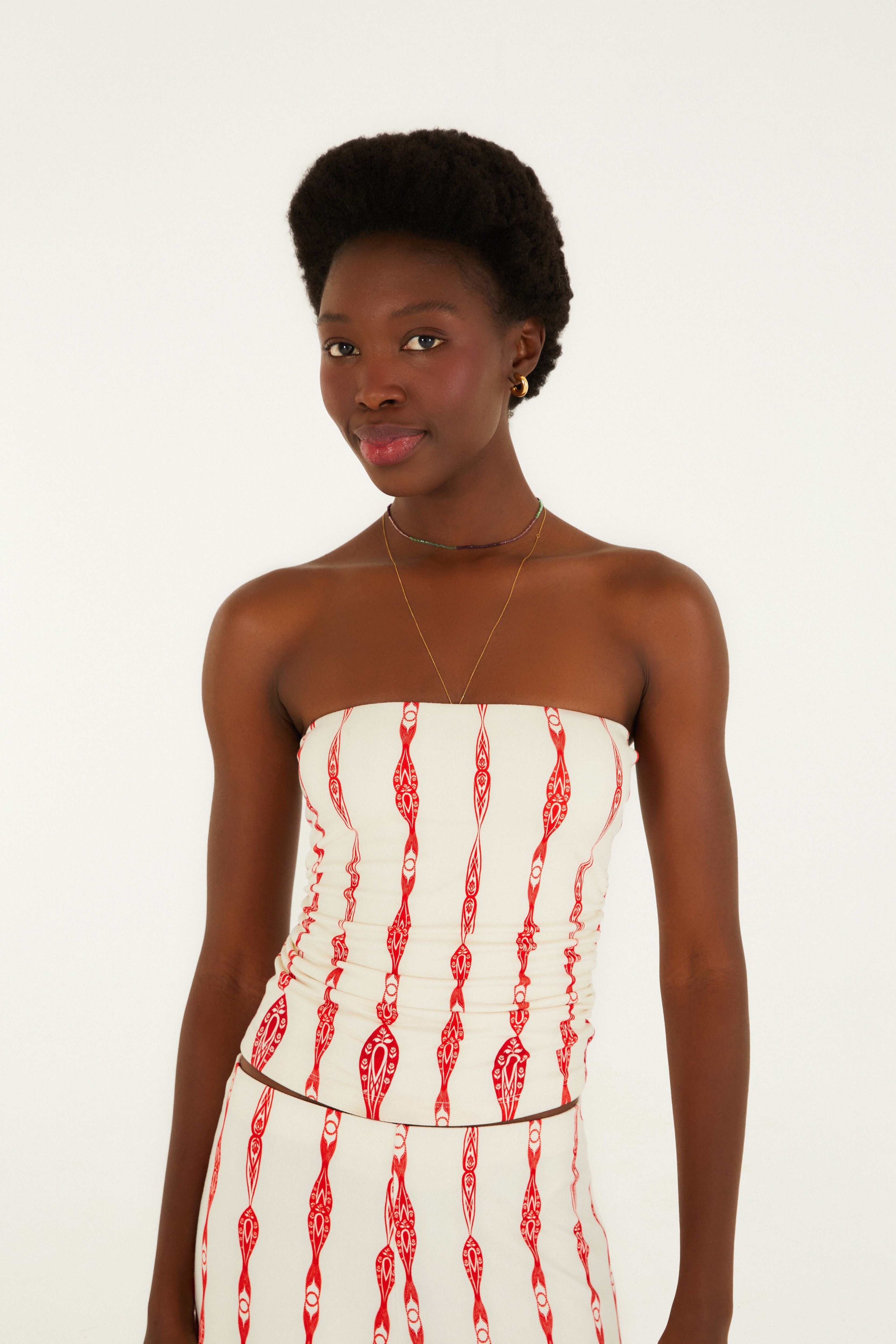 Blusa Sem Alça Estampada Peixe Correnteza