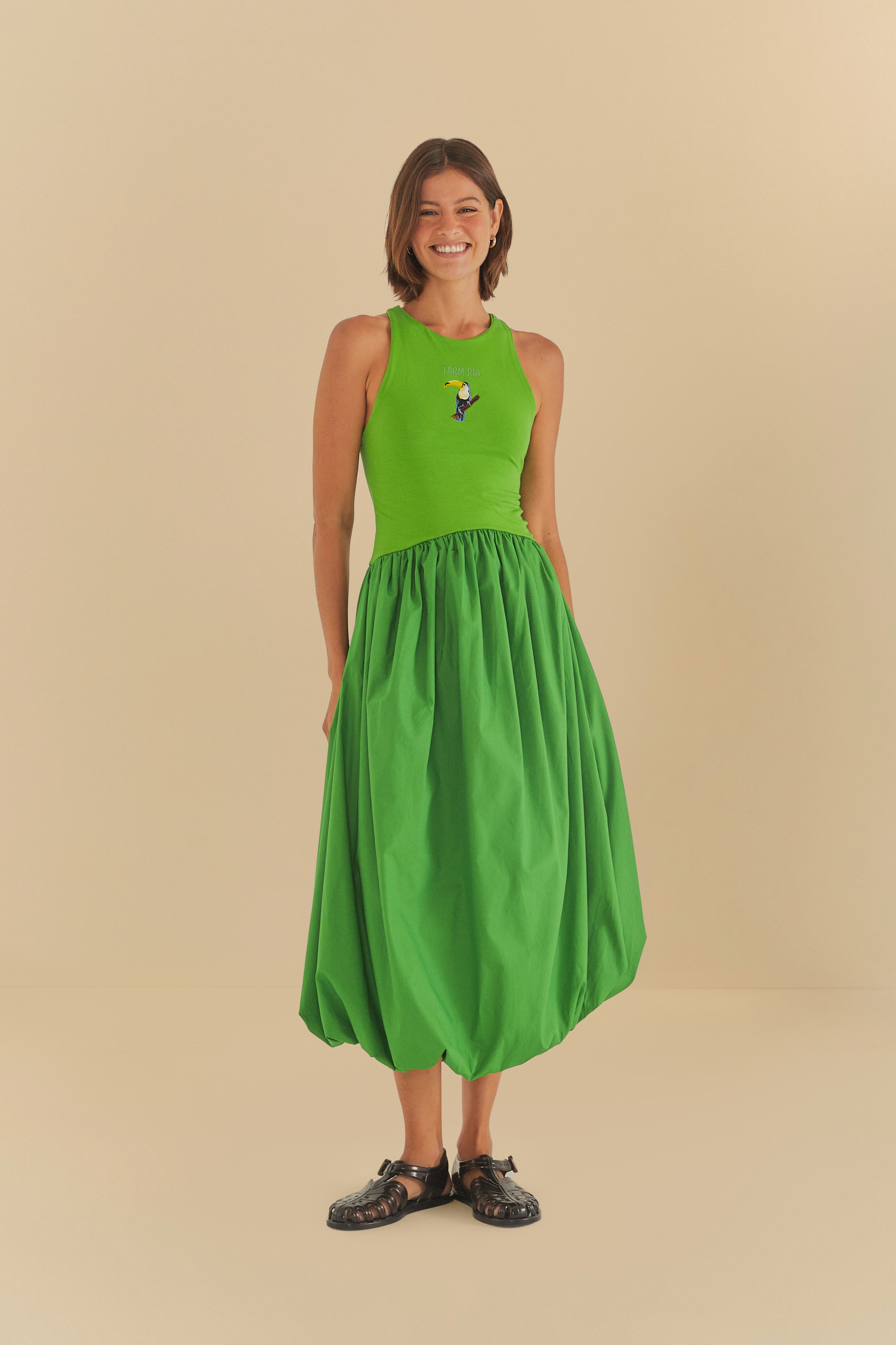Vestido Balonê Bordado Verde