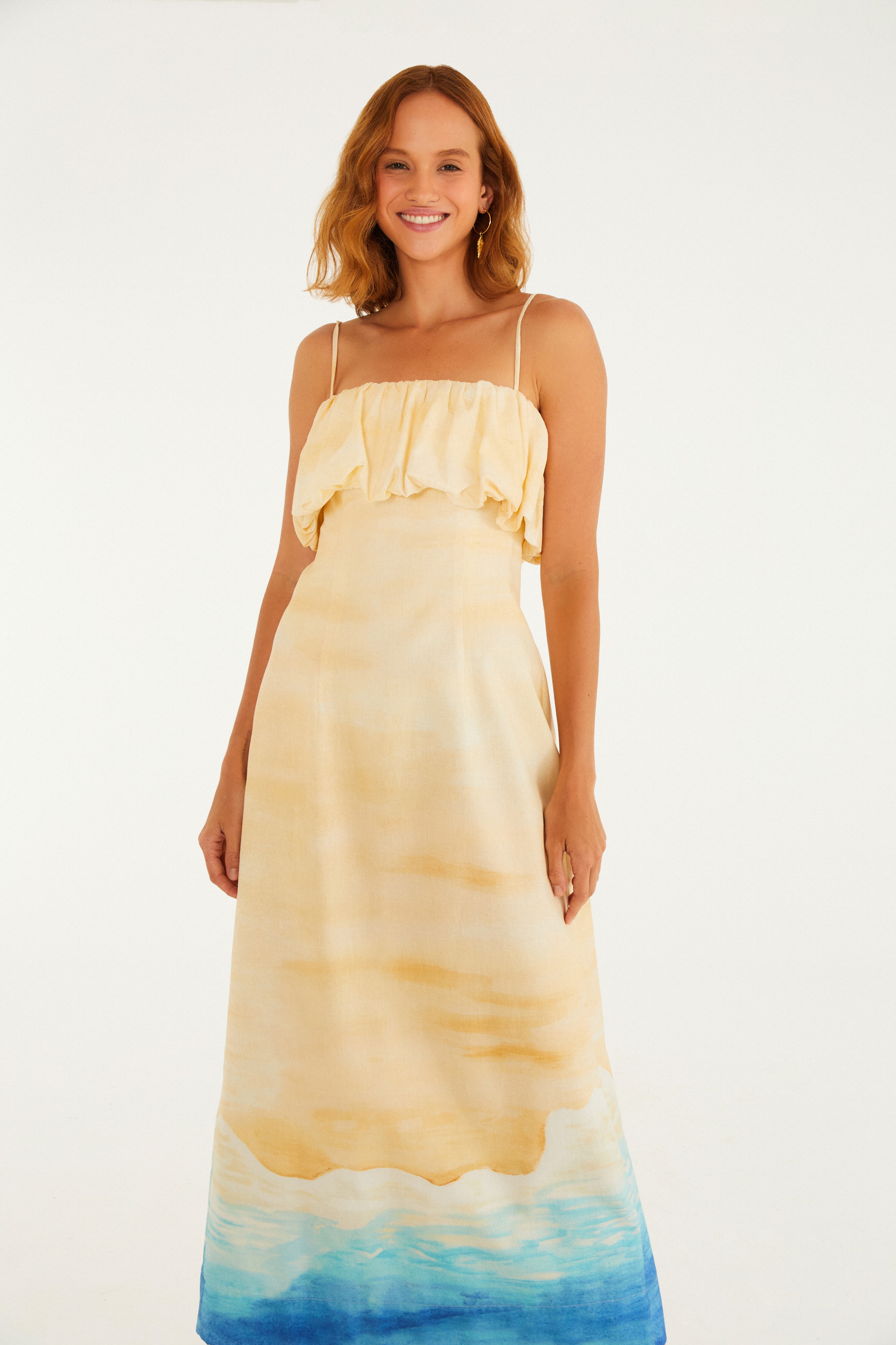 Vestido Reto Estampado Praia Linda