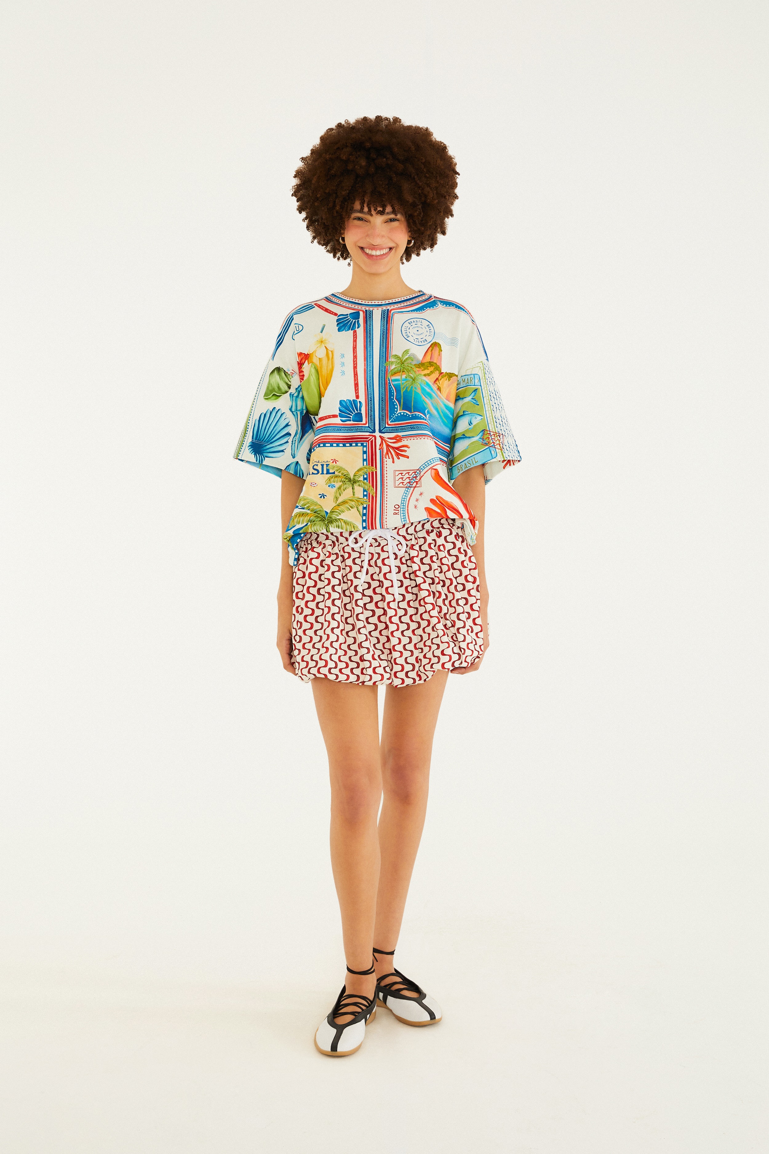 Saia Balonê Estampado Selo Praiano