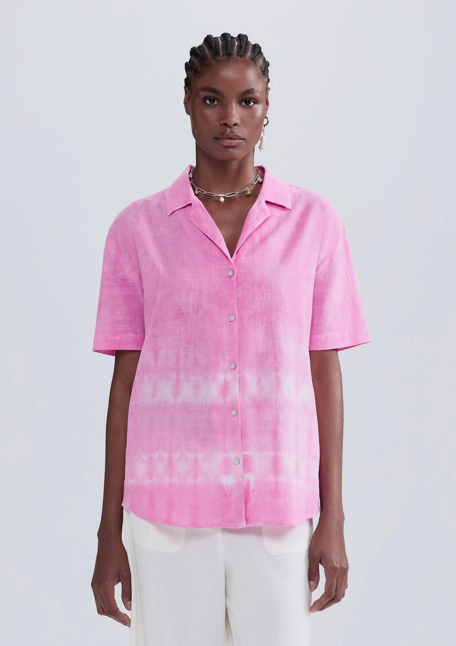 Camisa Feminina Manga Curta Tie Dye - Rosa