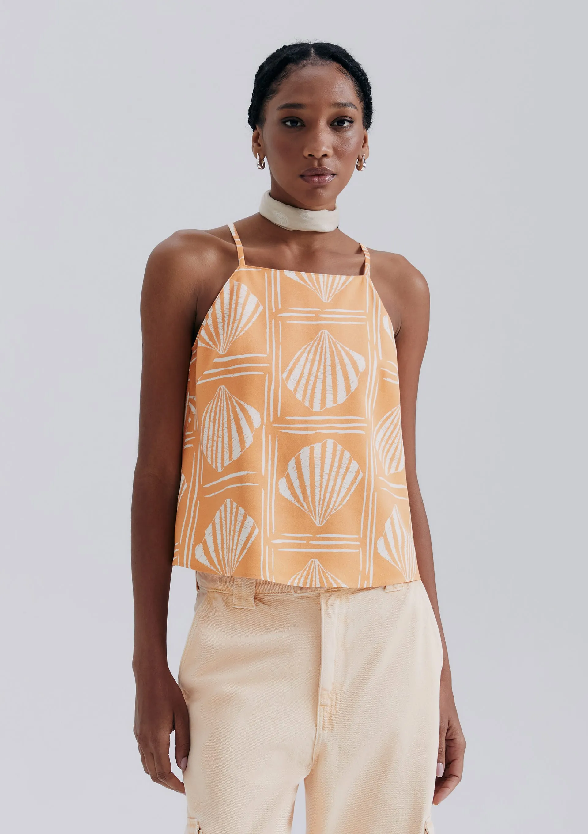 Regata Feminina Halter Neck Estampada - Laranja