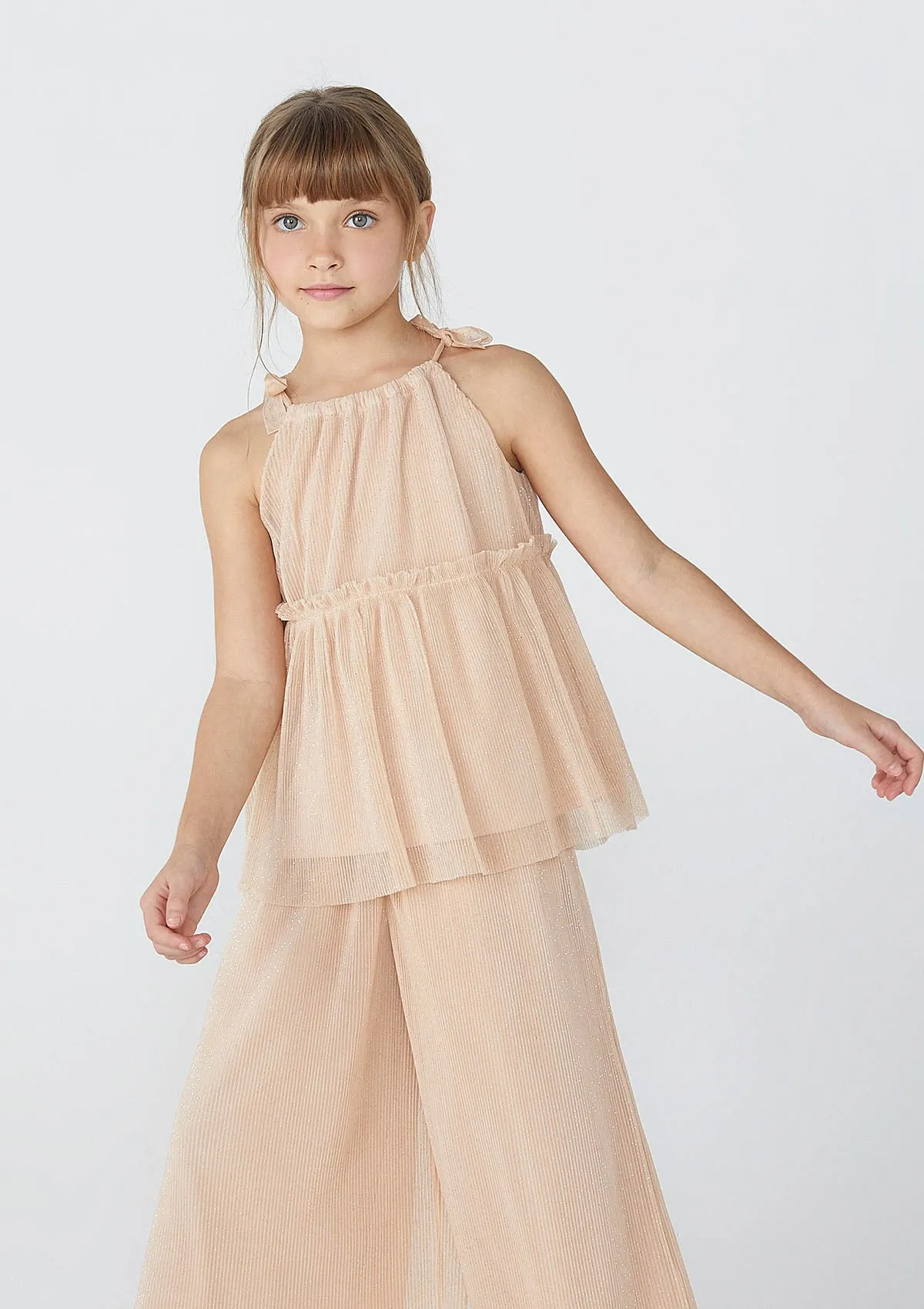 Blusa Bata Infantil Menina Com Tule  - Bege