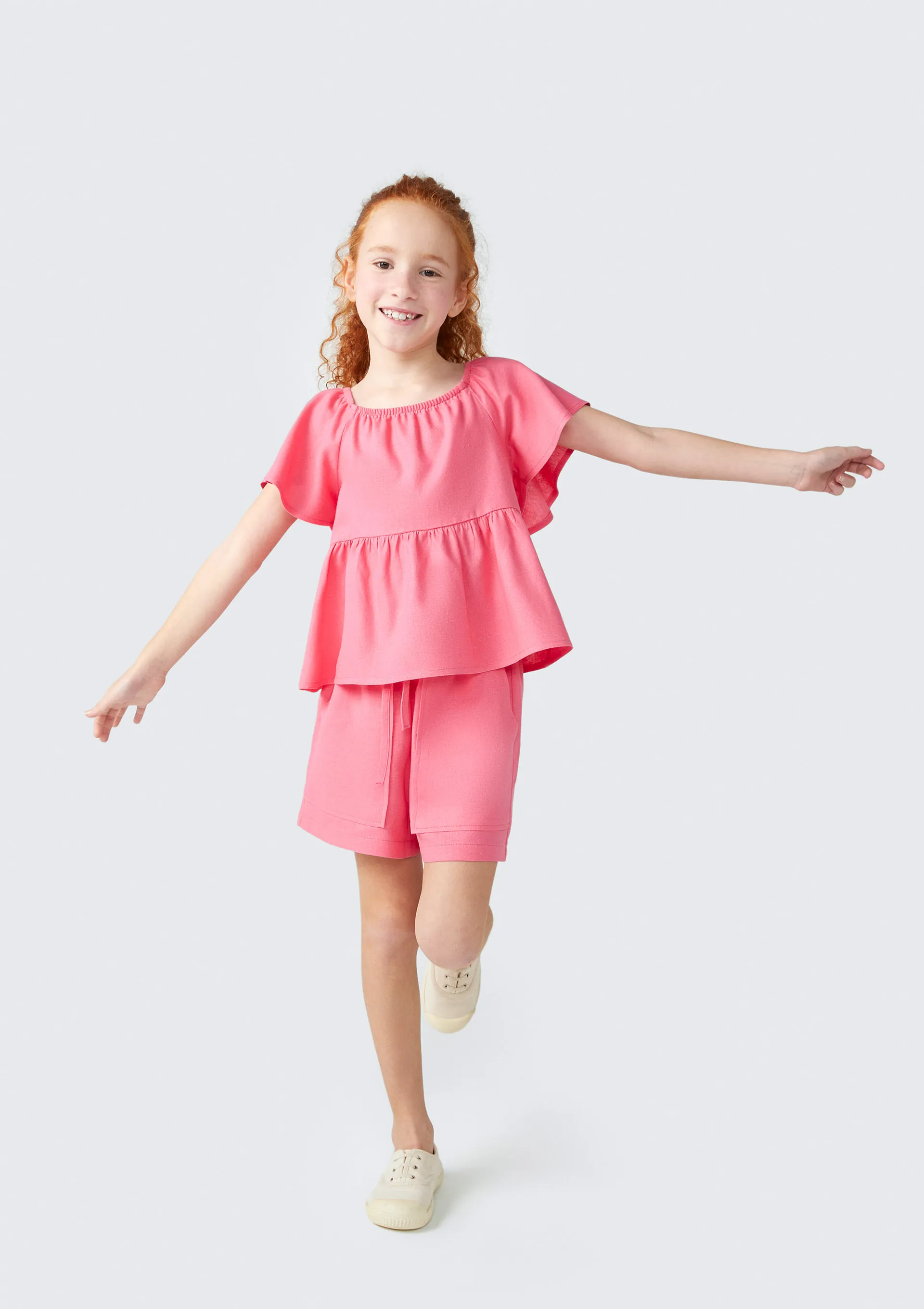 Shorts Infantil Menina Com Linho - Rosa