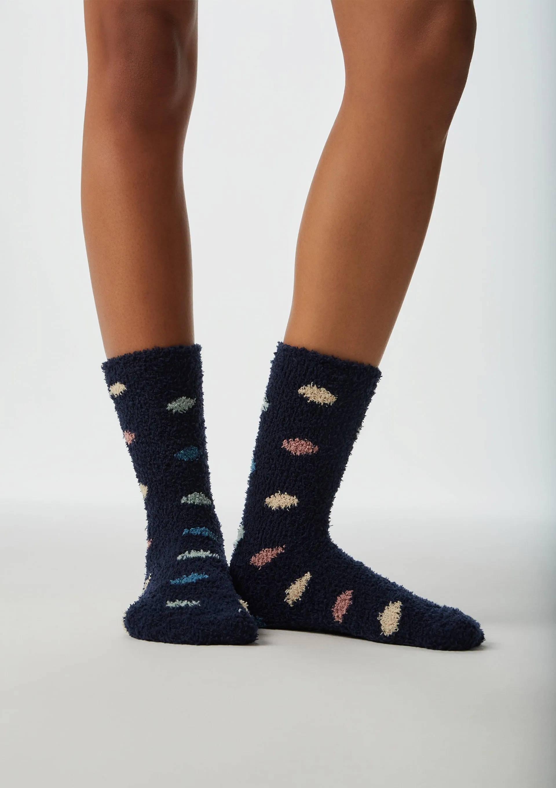 Meia Unissex Estampada Cano Longo Em Tricô De Chenille - Azul