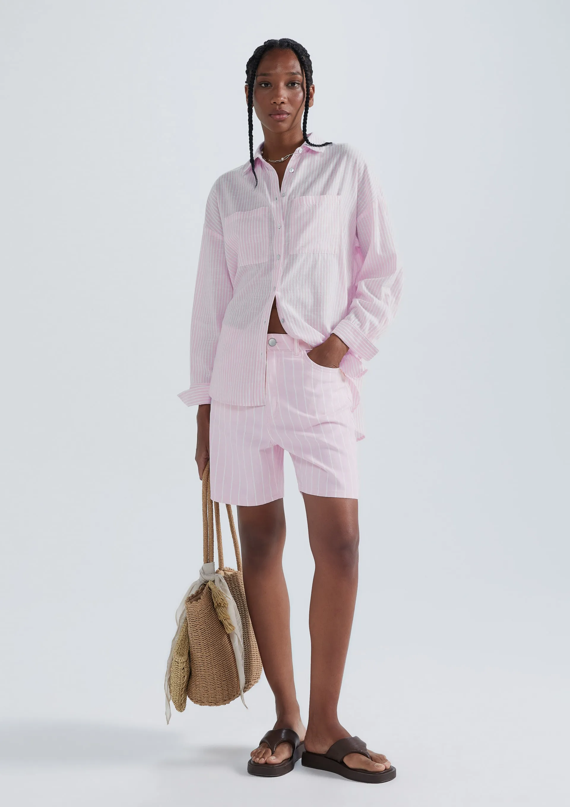 Bermuda Feminina De Sarja Fio Tinto - Rosa