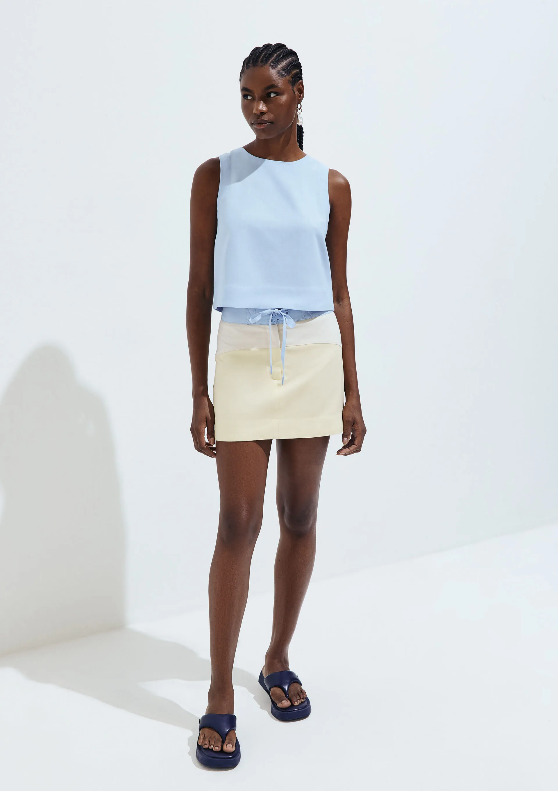 Saia Tricolor Com Linho - Amarelo