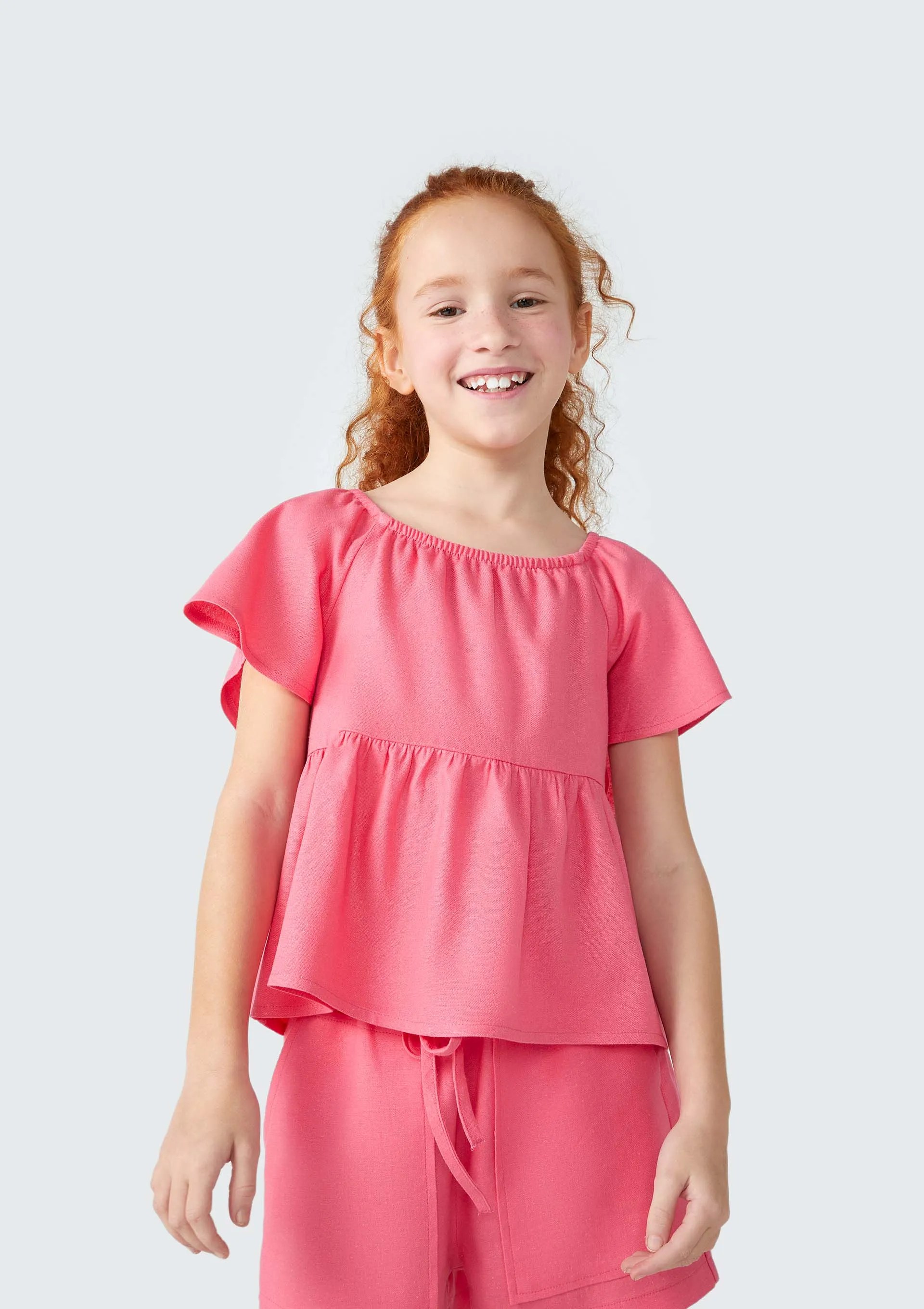 Blusa Bata Infantil Menina Com Linho - Rosa