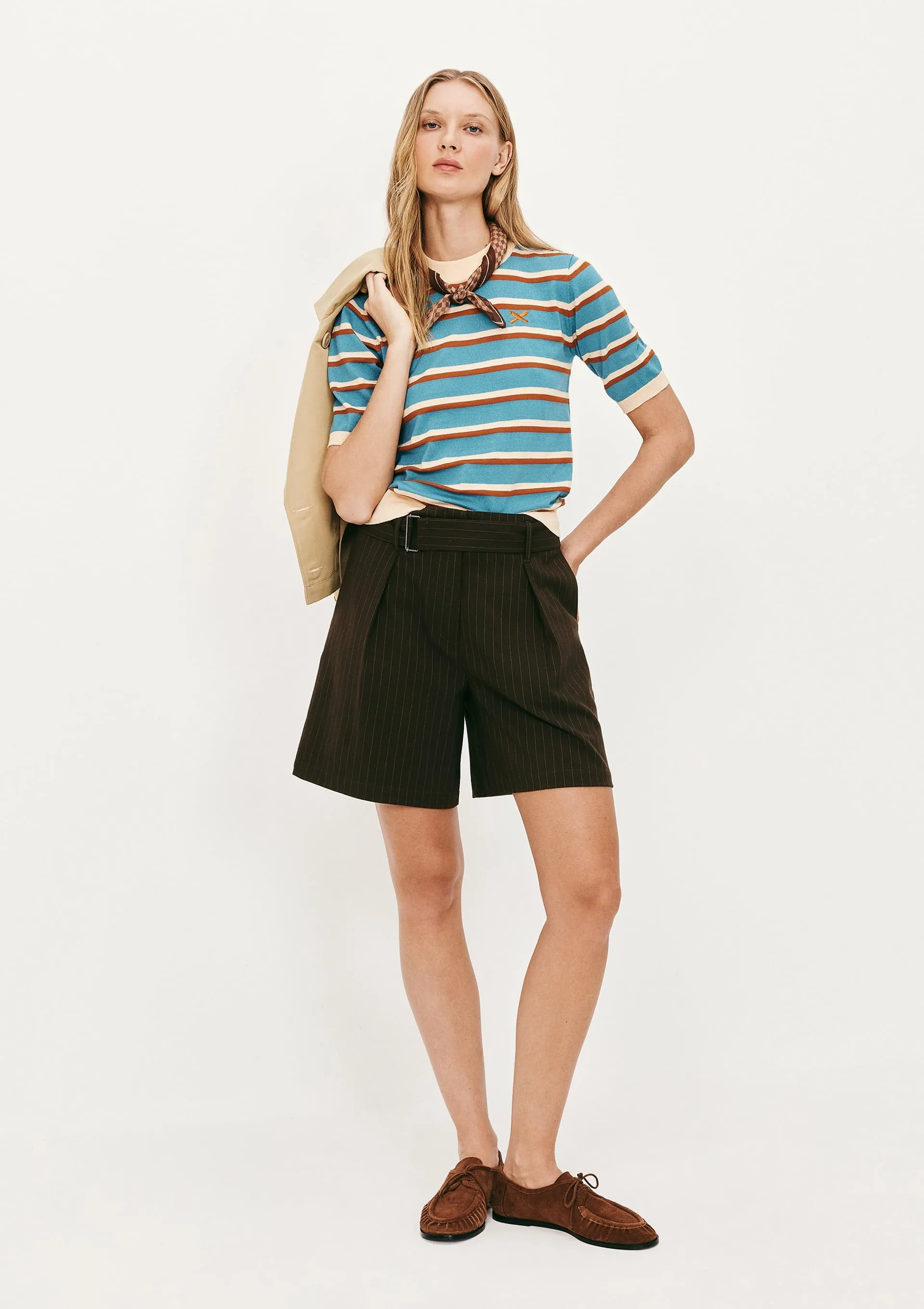 Bermuda Feminina Alfaiataria Risca De Giz - Marrom