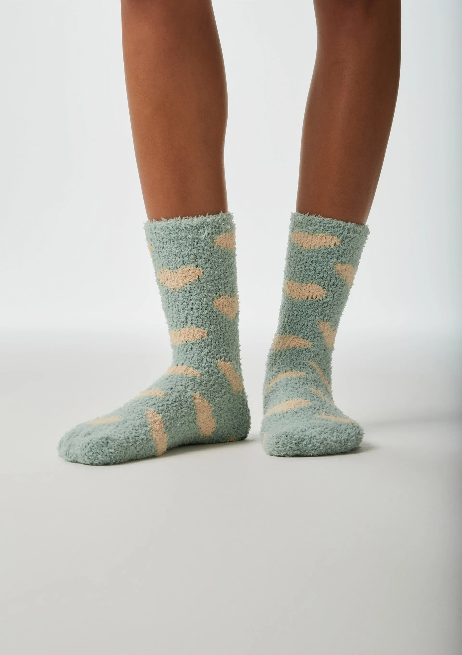 Meia Unissex Estampada Cano Longo Em Tricô De Chenille - Verde