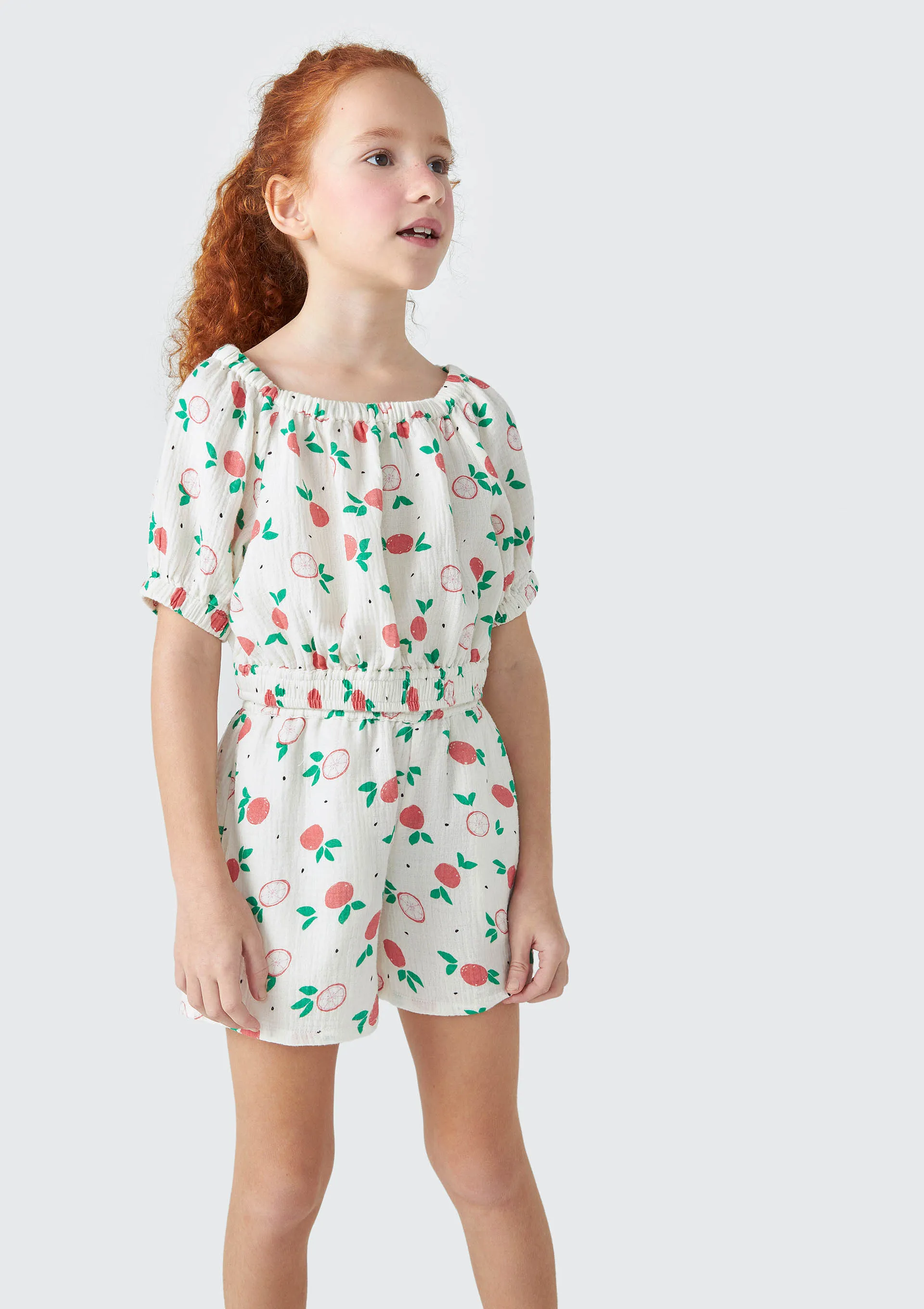 Blusa Infantil Menina Manga Curta Estampada - Off white