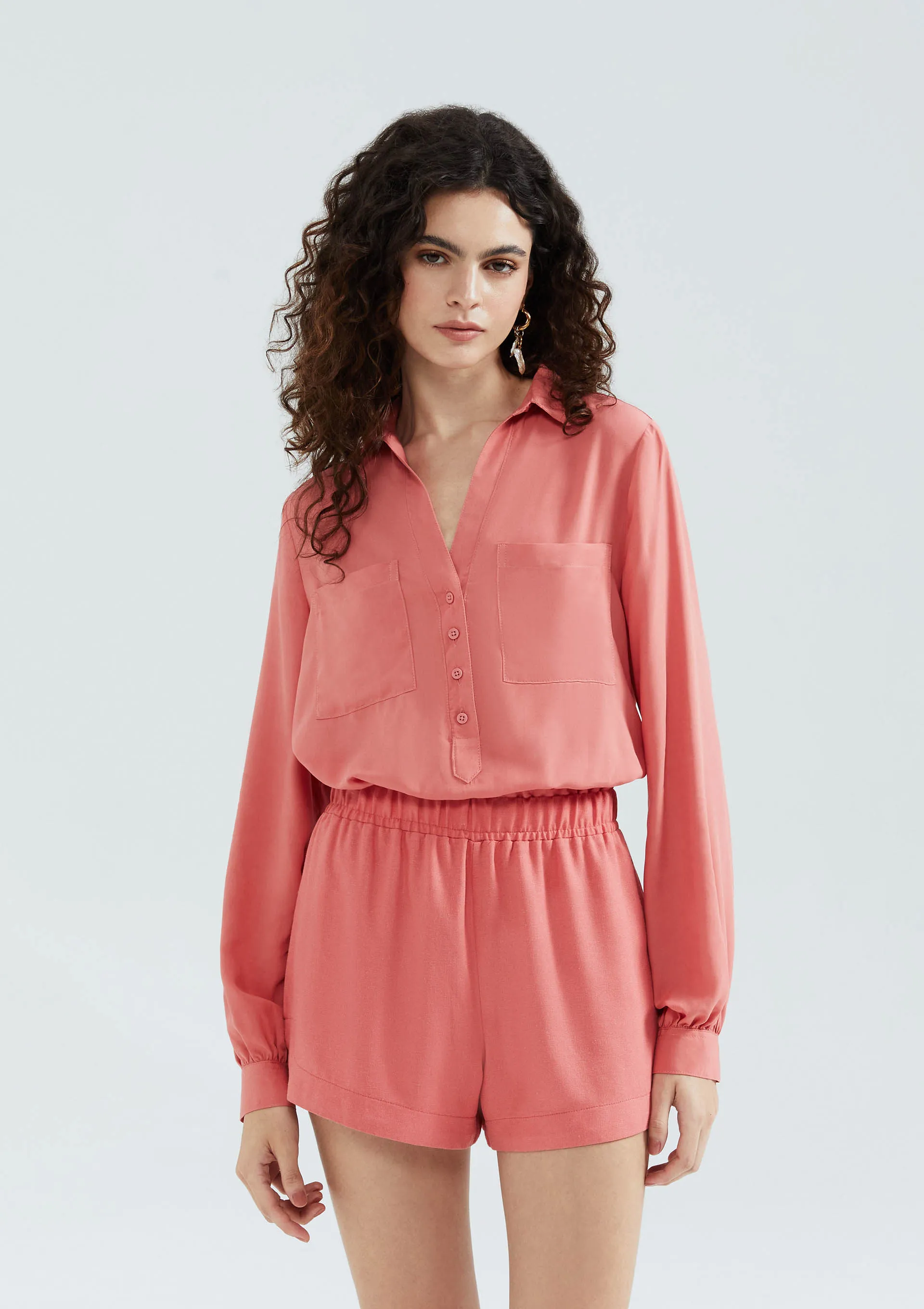 Shorts Feminino Cintura Alta Em Viscolinho - Rosa