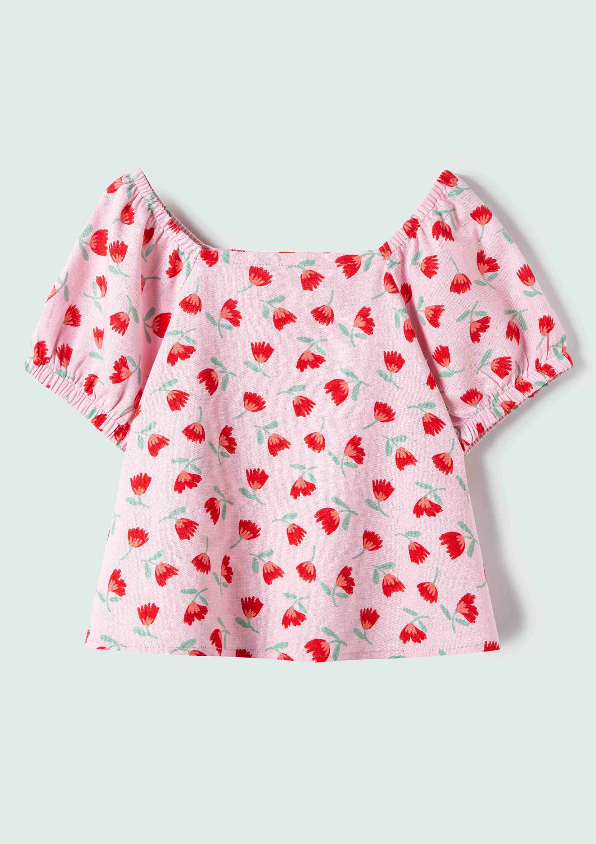Blusa Bata Infantil Menina Toddler Estampada Com Linho - Rosa