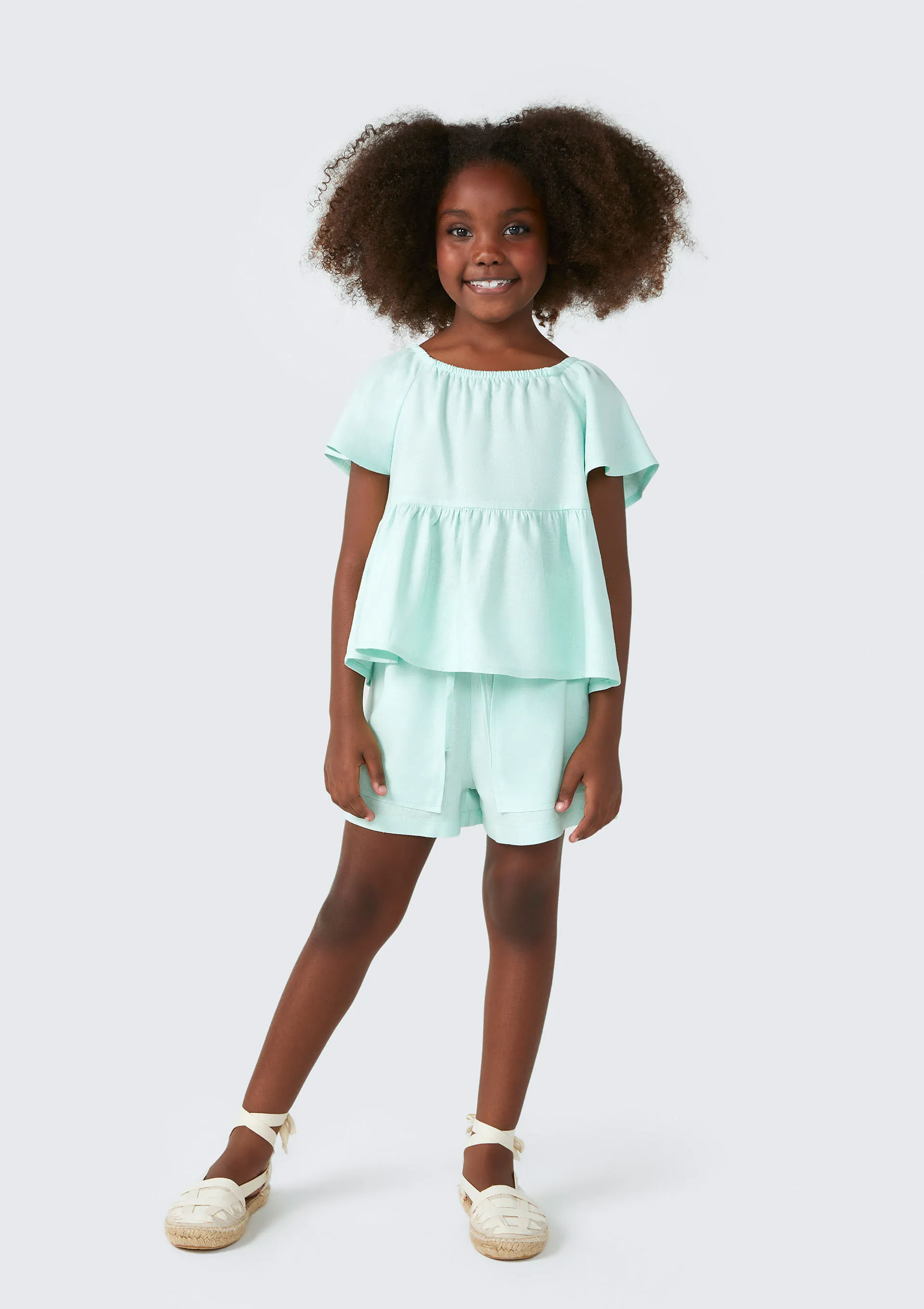 Shorts Infantil Menina Com Linho - Verde