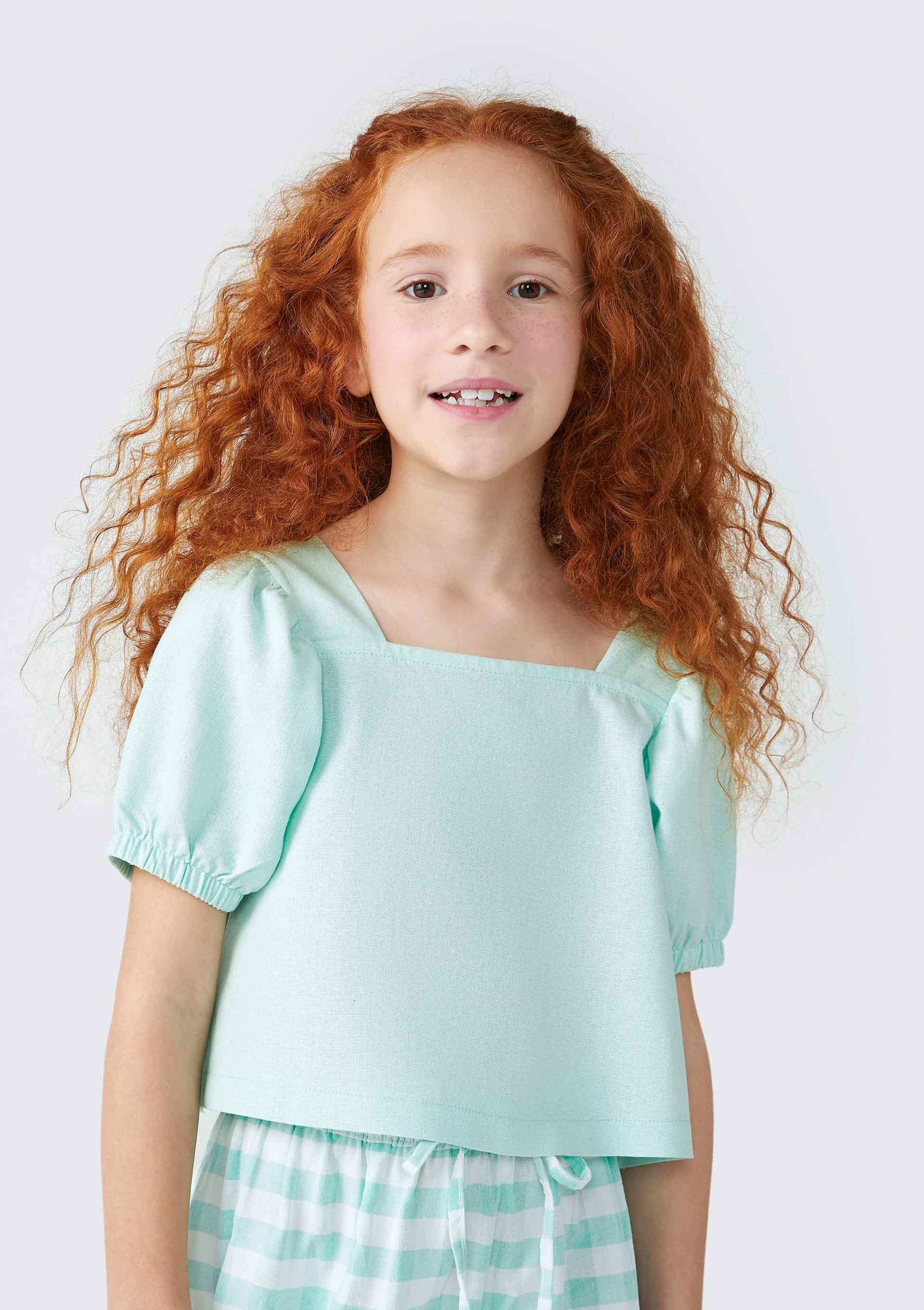 Blusa Infantil Menina Manga Bufante Com Linho - Verde