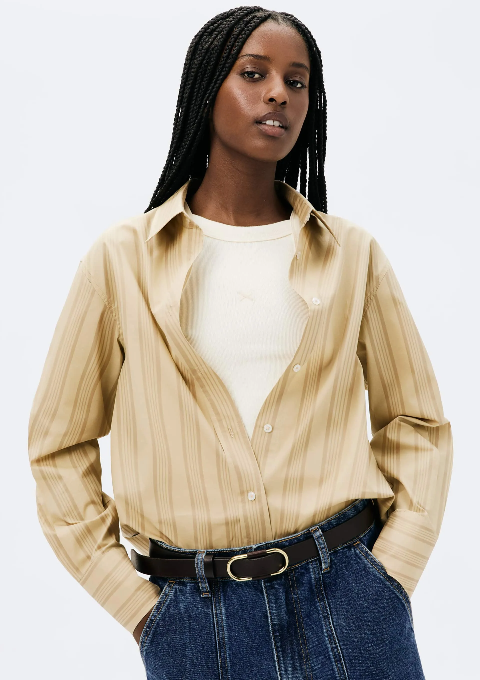 Camisa Feminina Manga Longa Em Fio Tinto - Bege