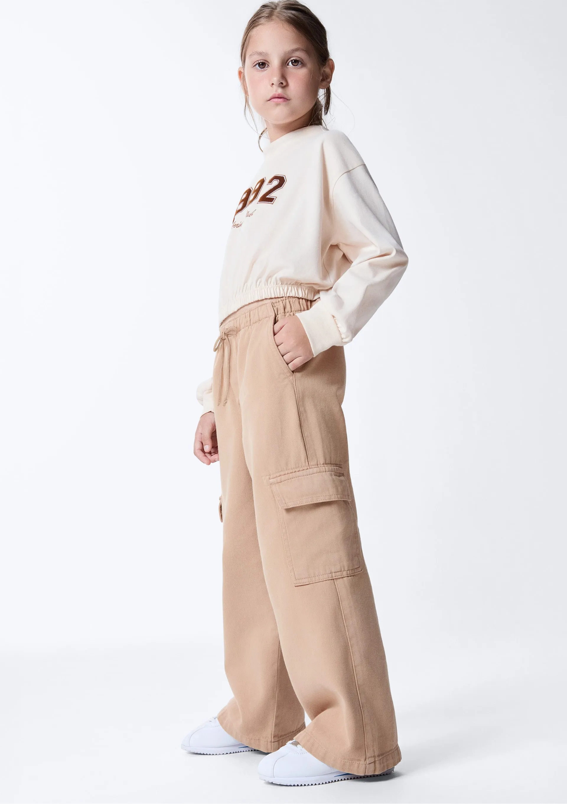 Calça Infantil Menina Bolso Cargo em Sarja - Bege