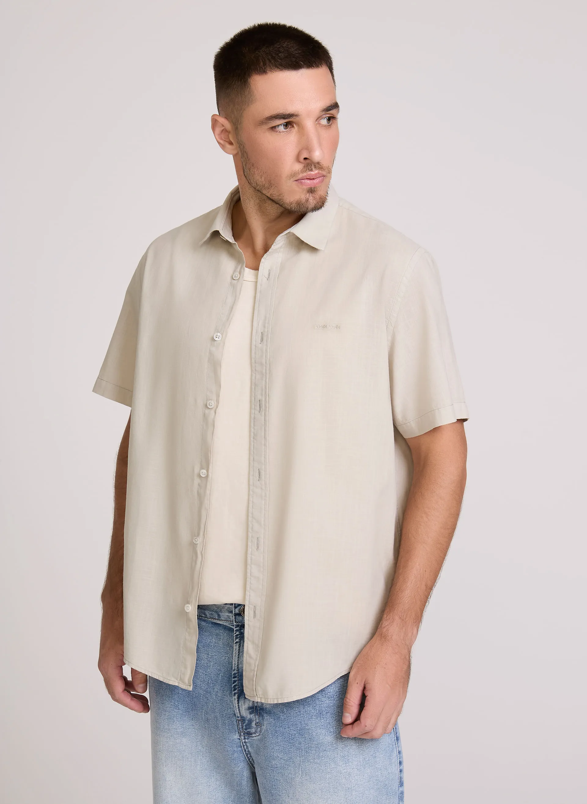 Camisa Regular Fit Cotton Areia John John Masculina