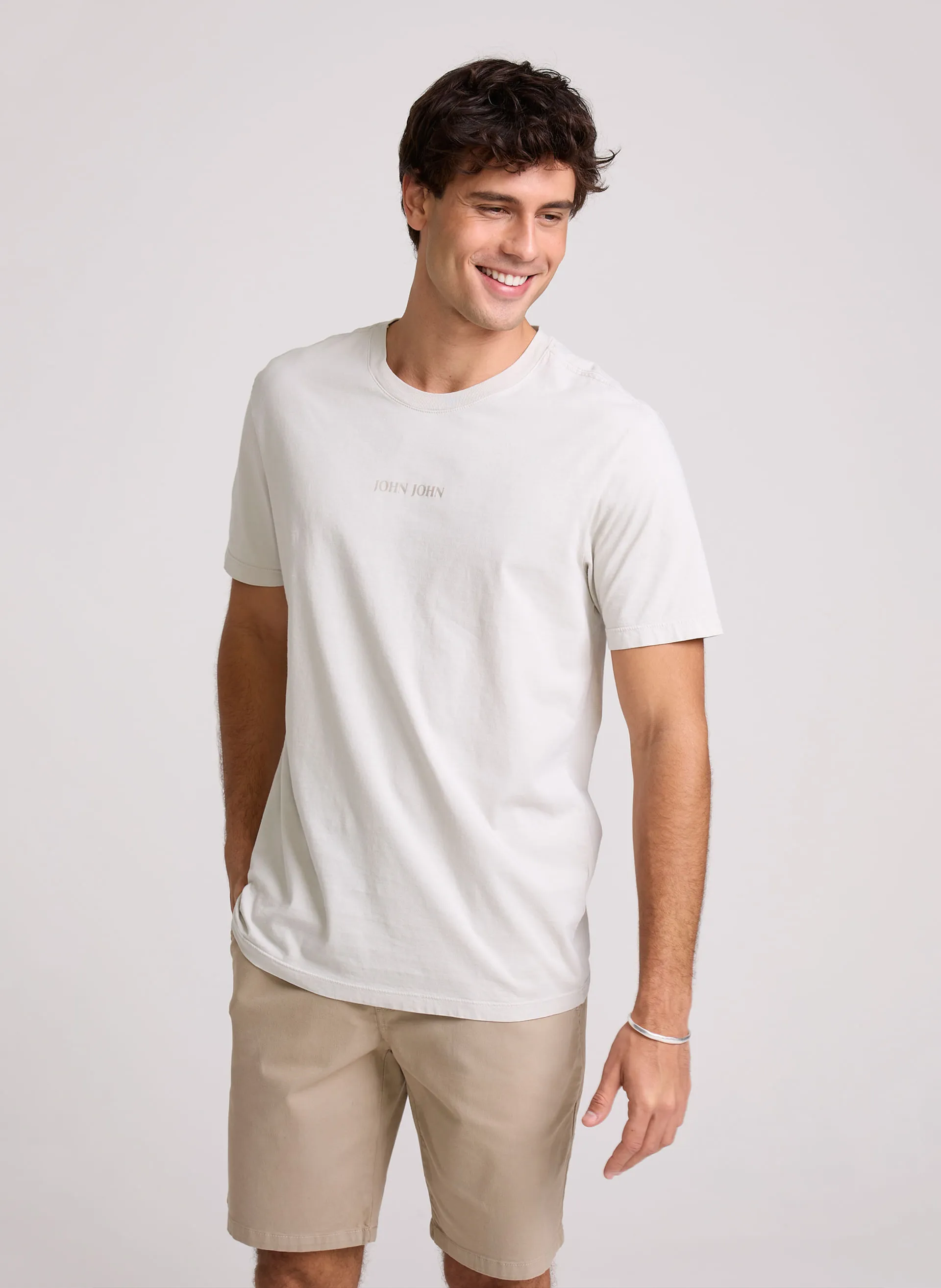 Camiseta Regular Fit Clean Cinza Claro John John Masculina