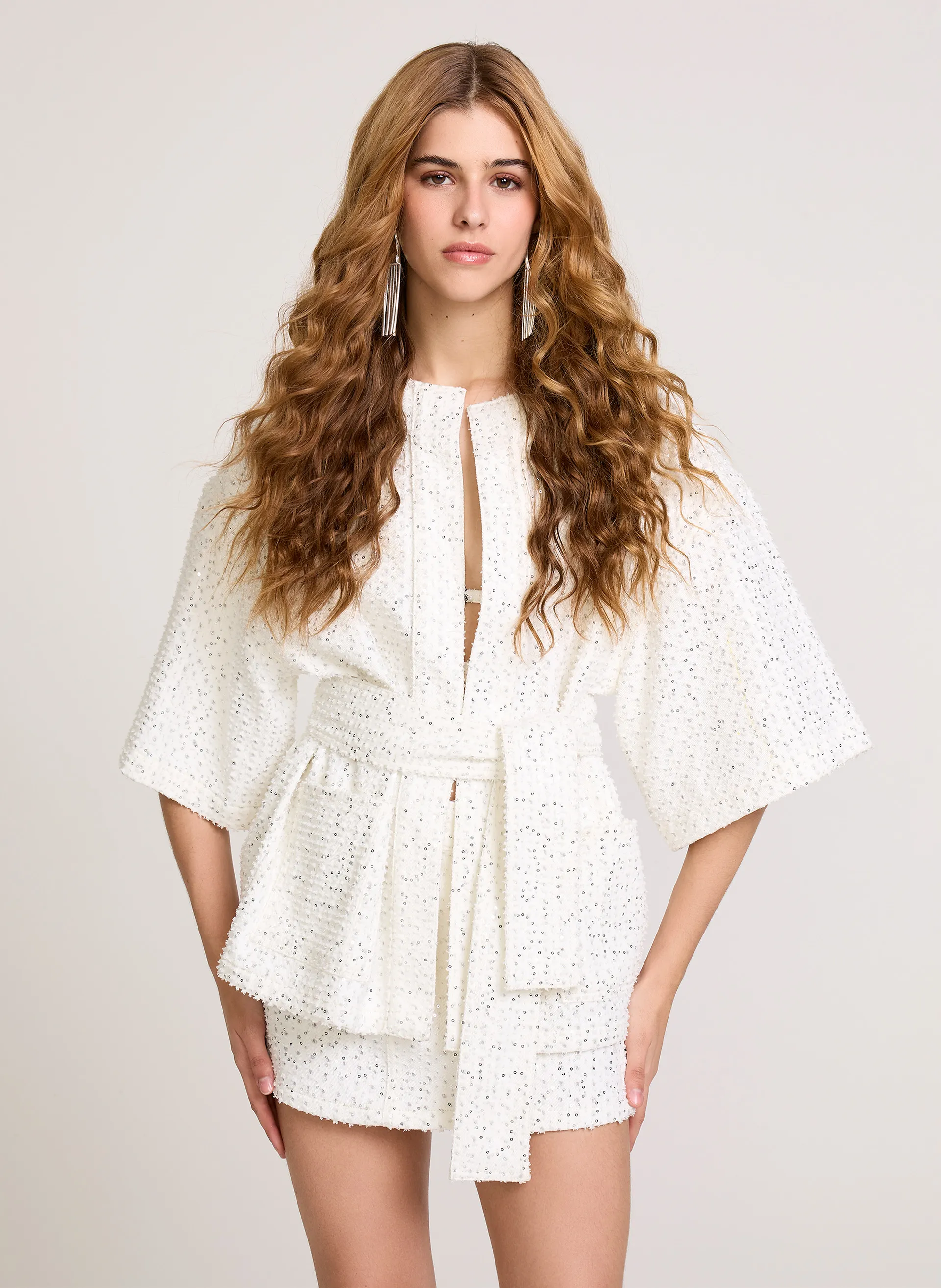 Kimono Reto Off White Paetês John John Feminino
