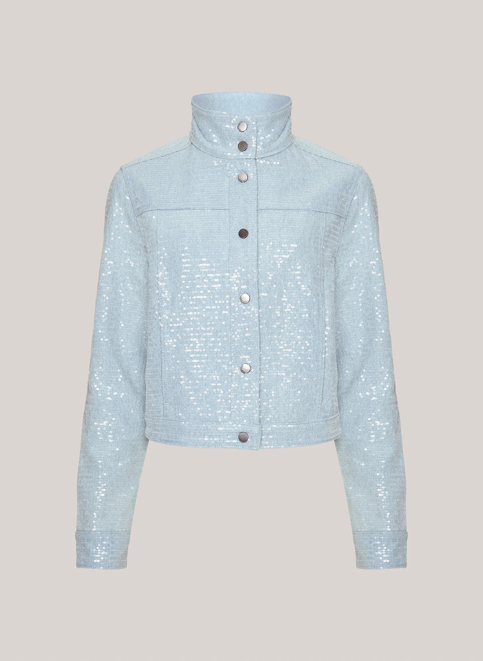 Jaqueta Jeans Trucker Paetês Light Blue John John Feminina