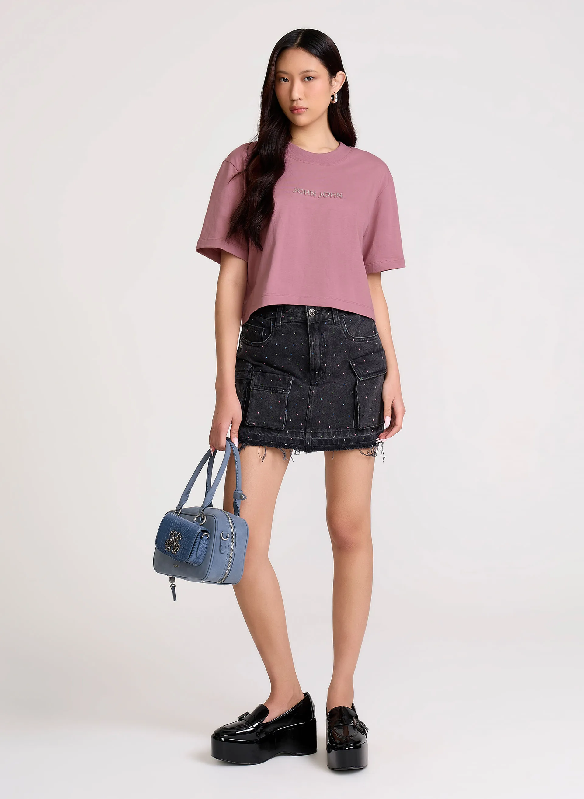 Saia Jeans Reta Mini Cleveland Hotfix John John Feminina