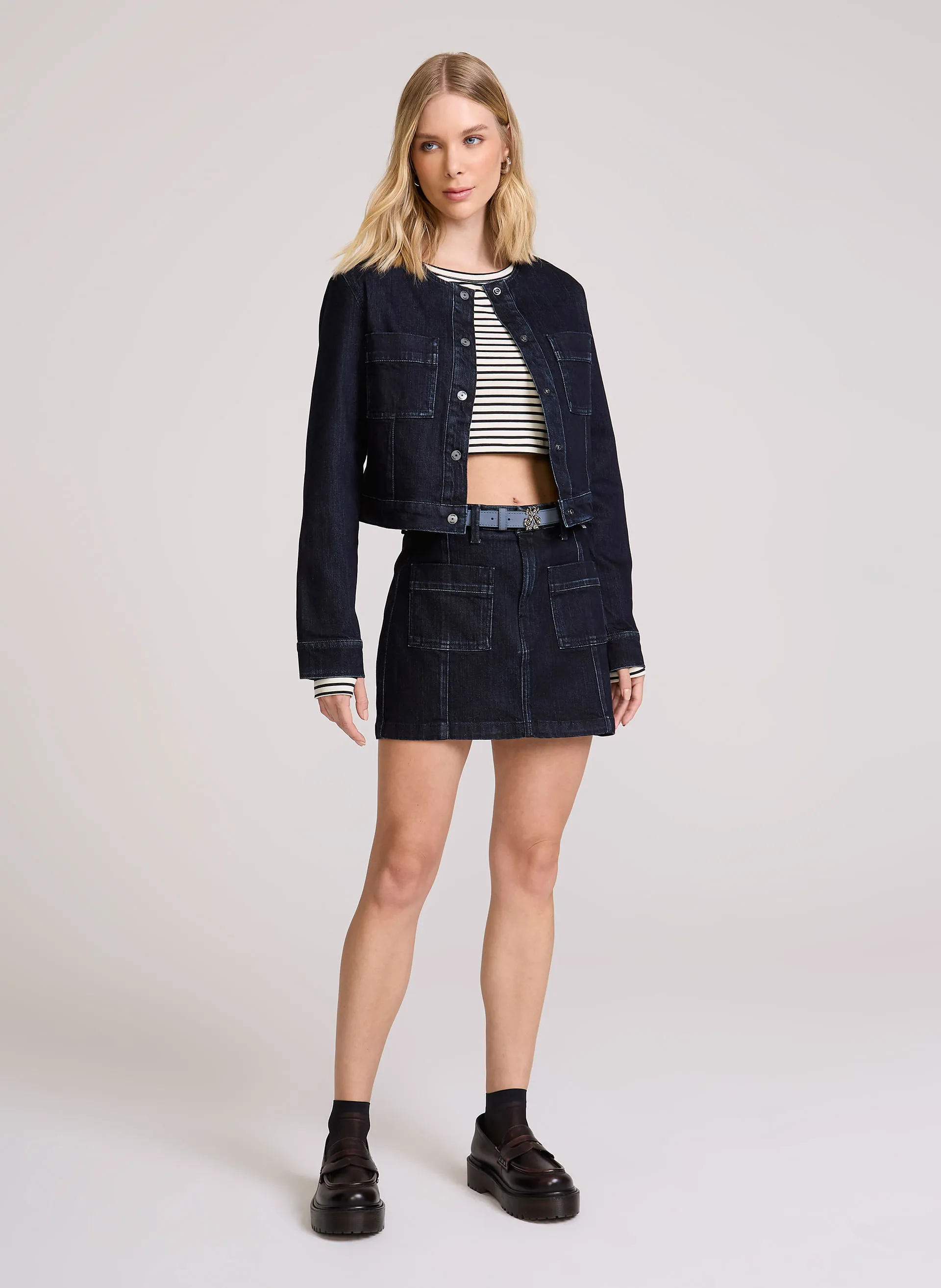 Saia Jeans Reta Mini Austria John John Feminina