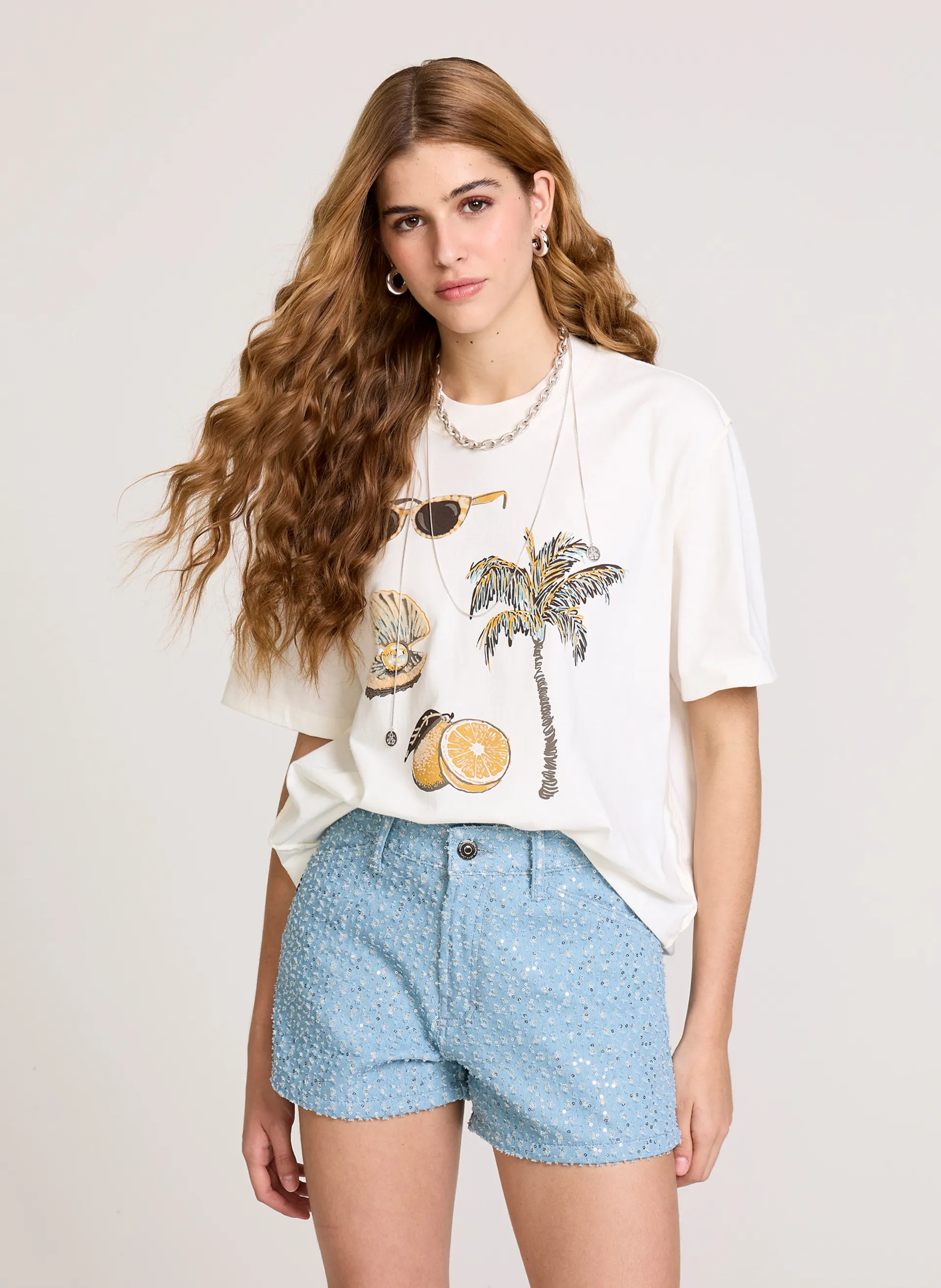 Camiseta Ampla Beach Doodles John John Feminina