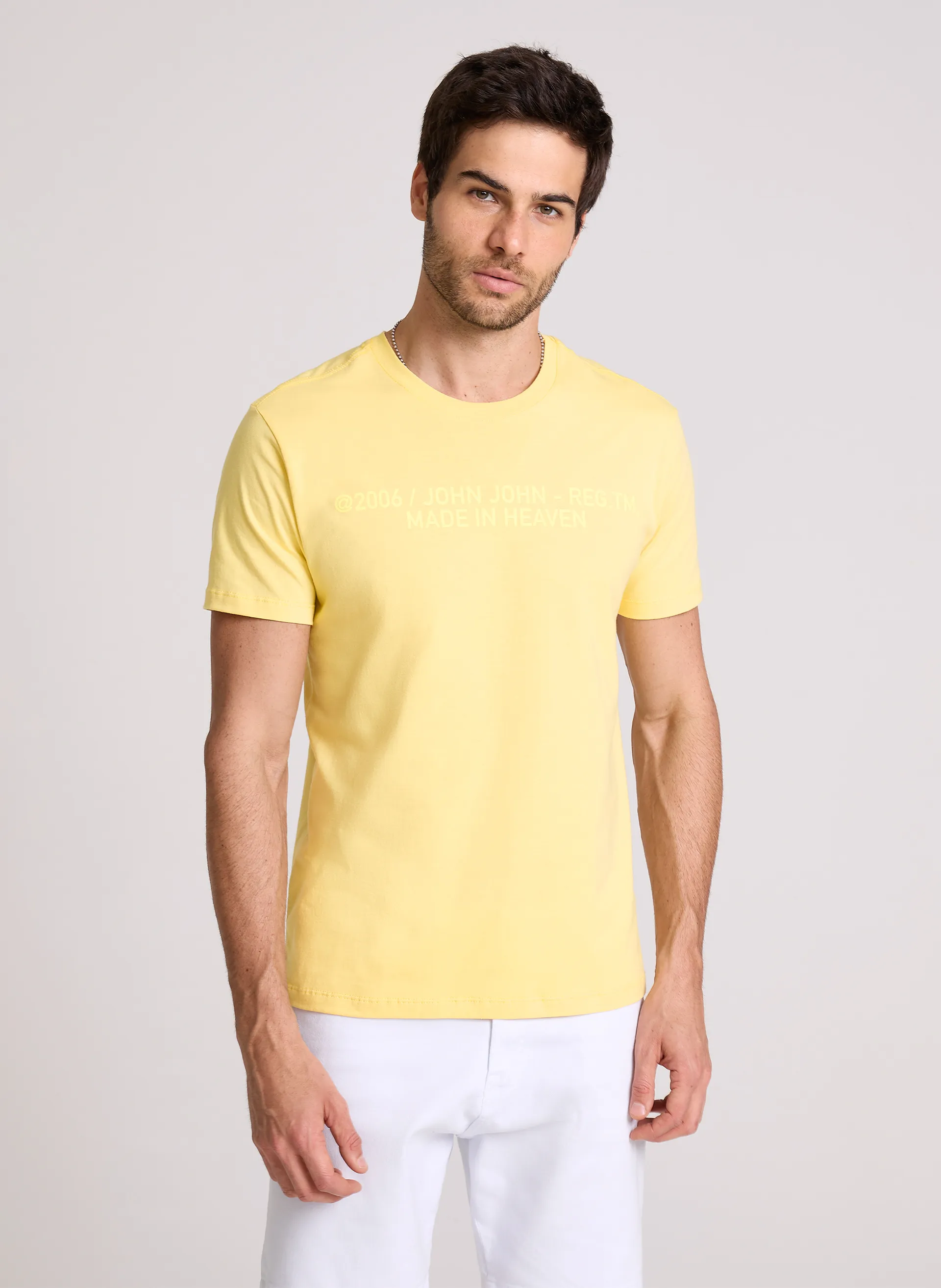 Camiseta Slim Fit Sideways Amarelo John John Masculina