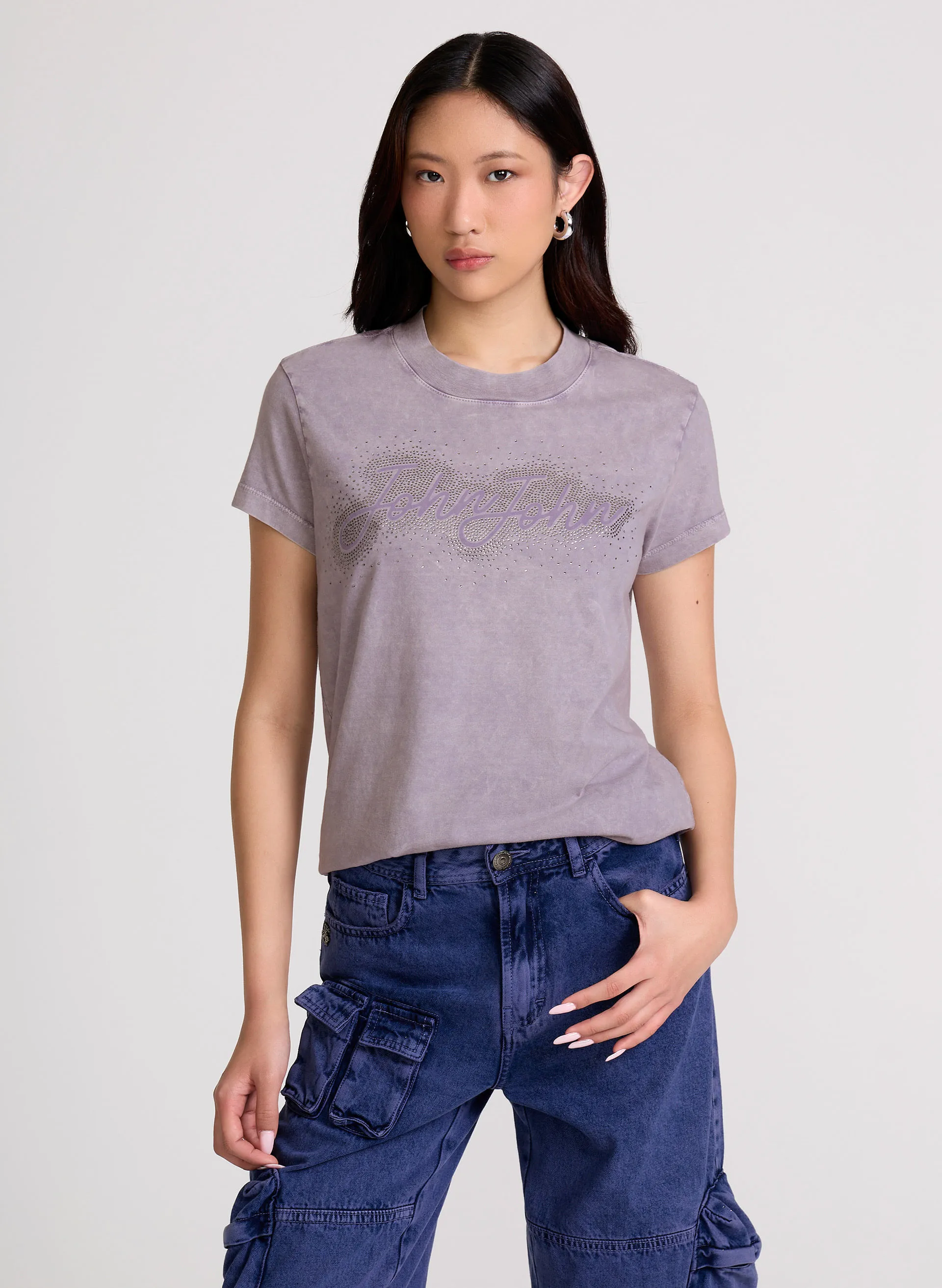 Camiseta Justa New JJ Crystals Lilás John John Feminina