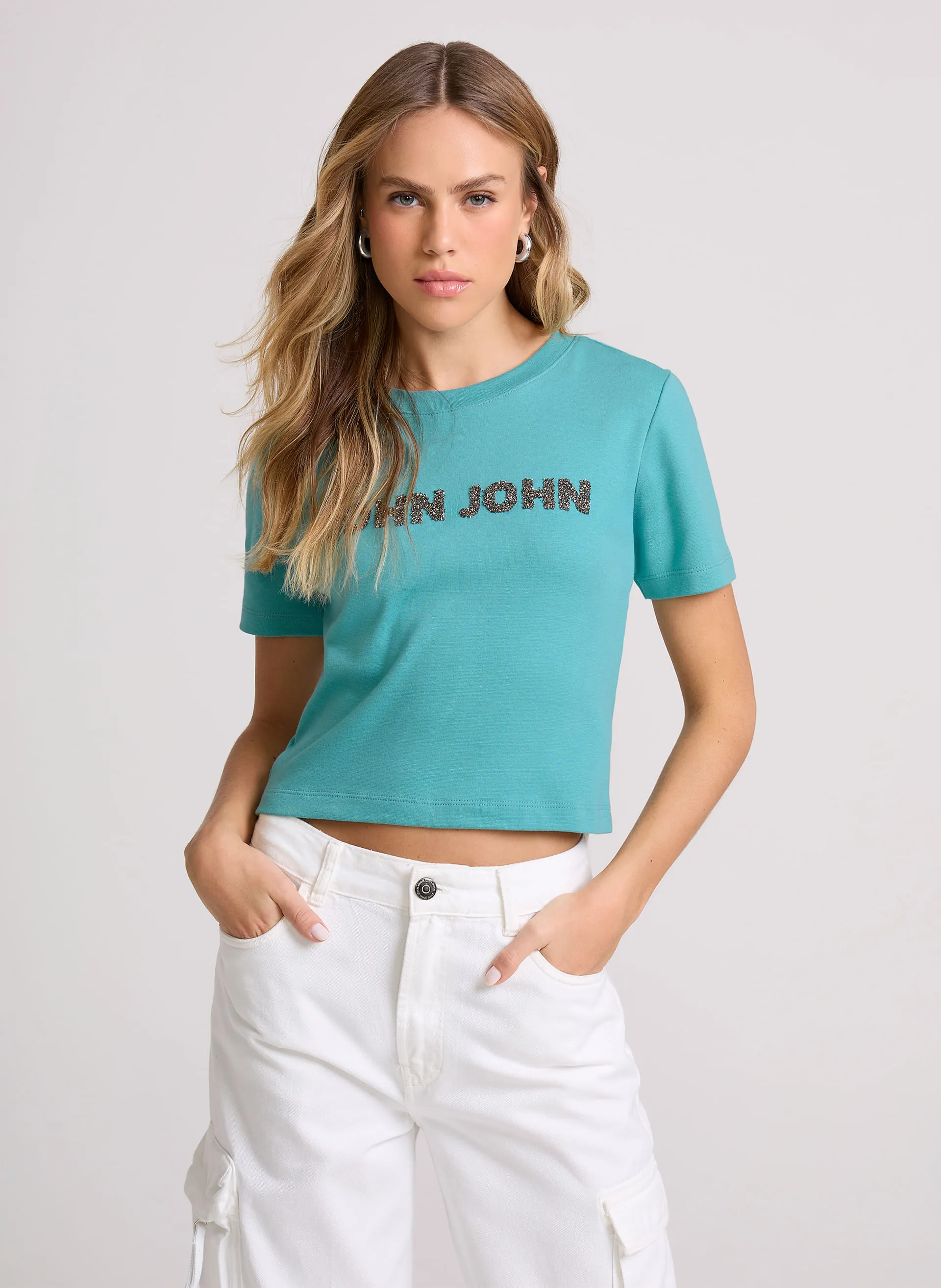 Blusa Justa Crystal Turquesa John John Feminina
