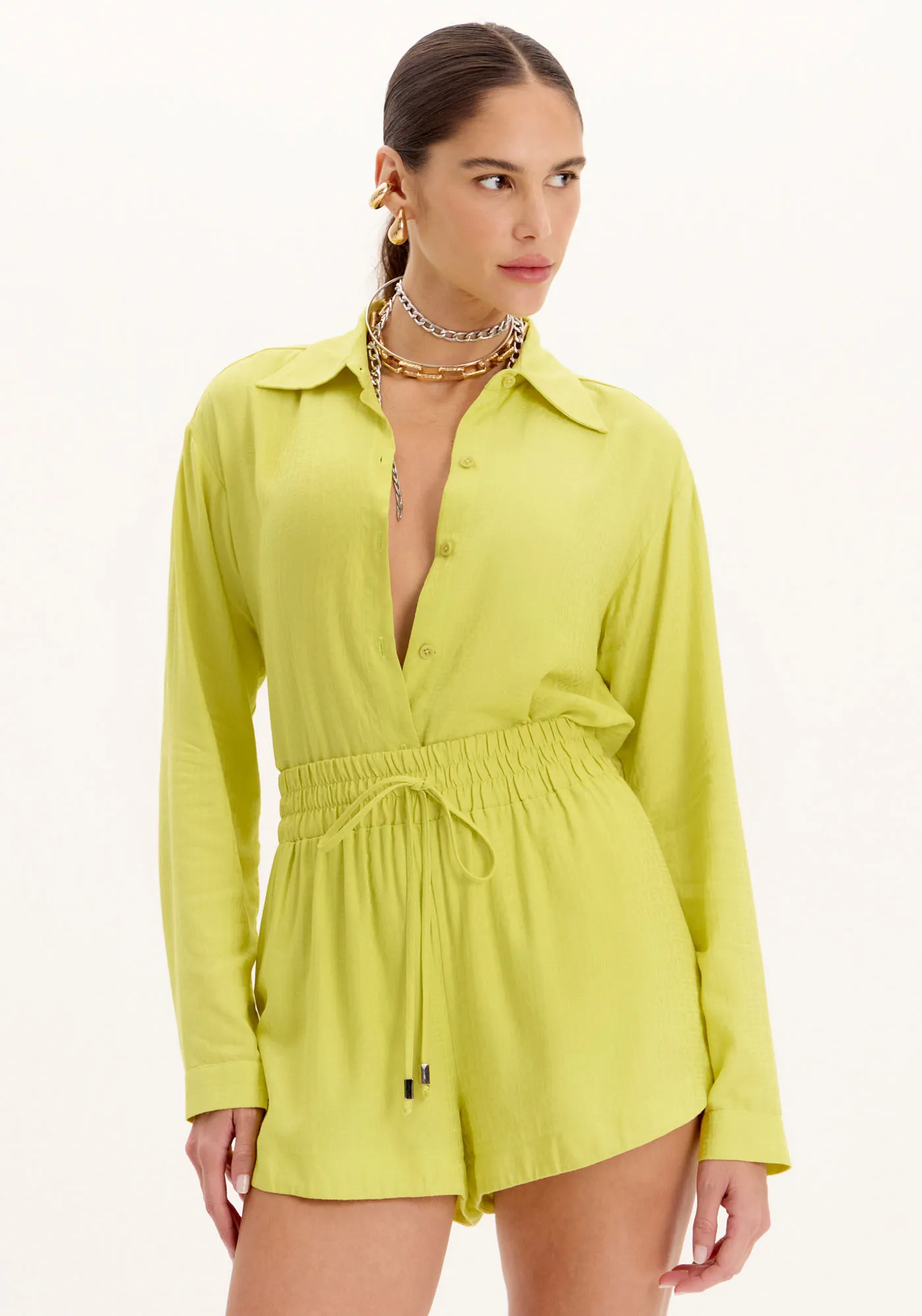 Camisa Alongada De Mangas Longas Com Botões Frontais