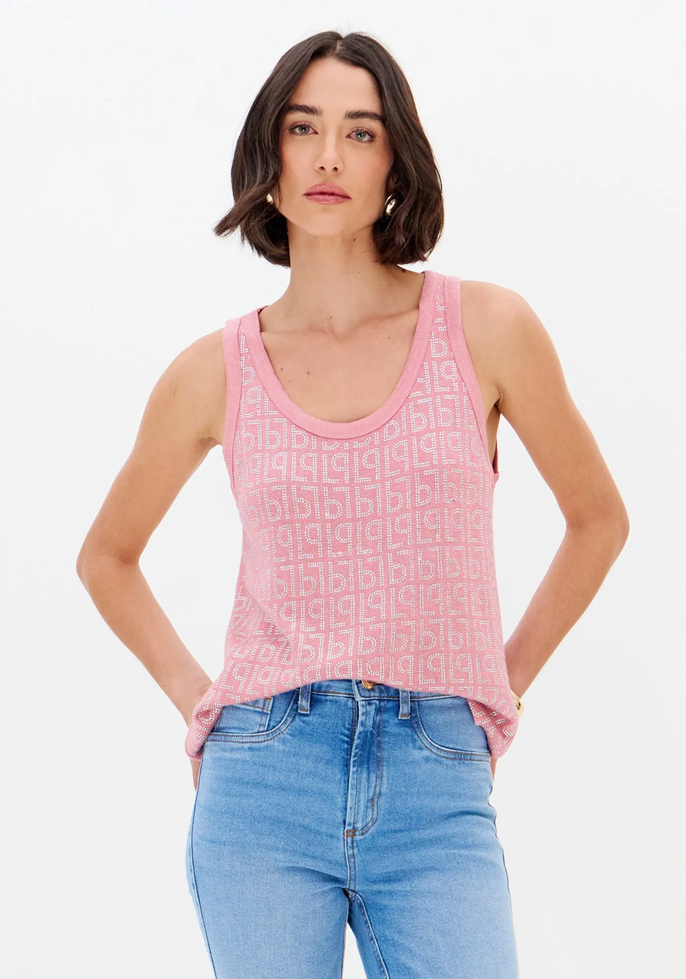 Blusa Regata Tricot Com Aplicação