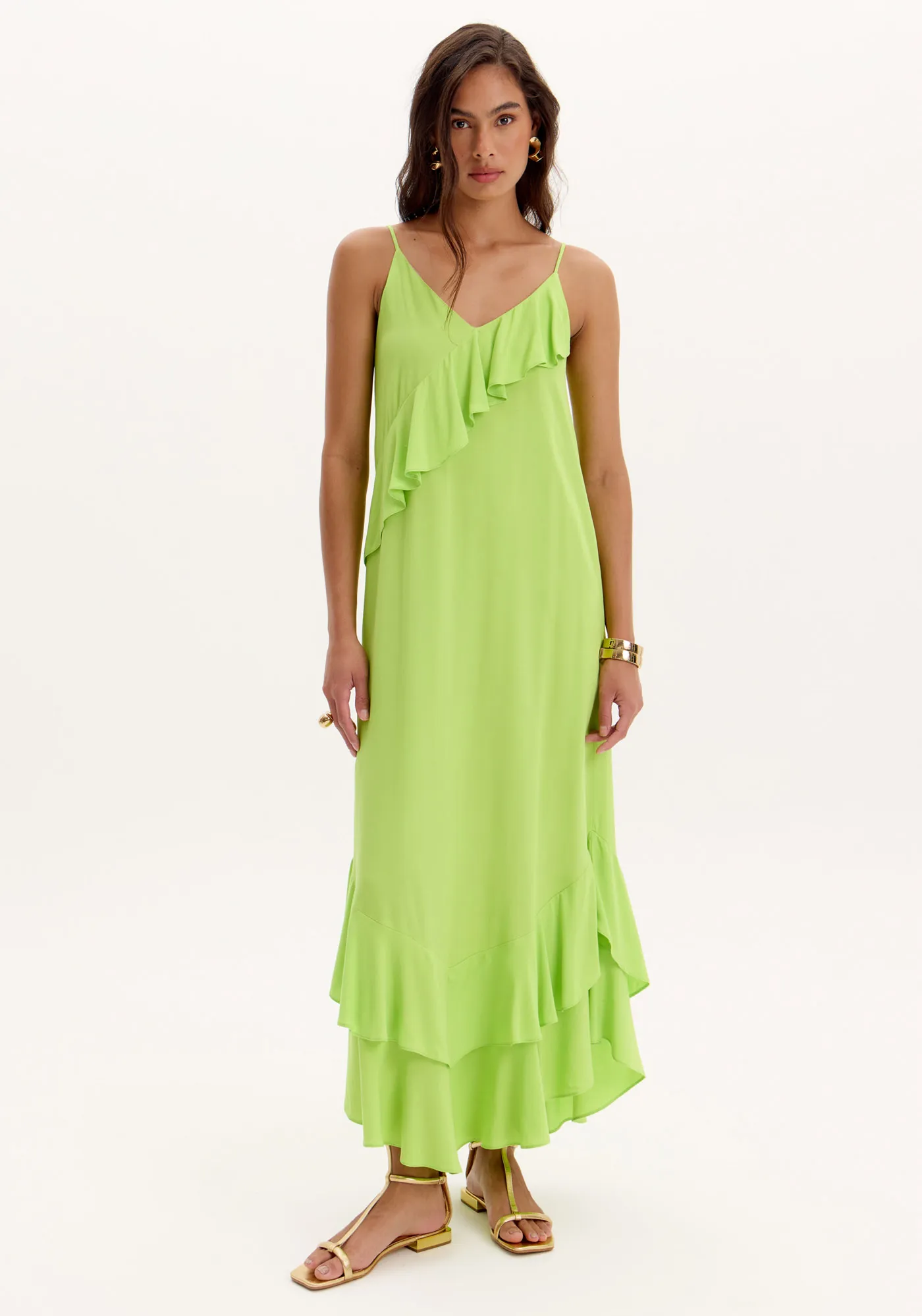 Vestido Super Midi Com Babados