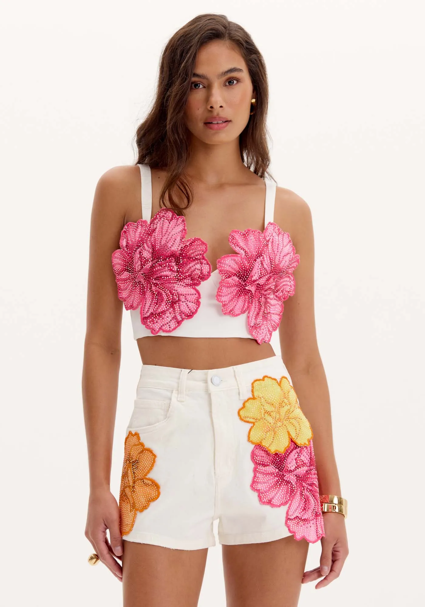 Top Cropped De Alças Flores