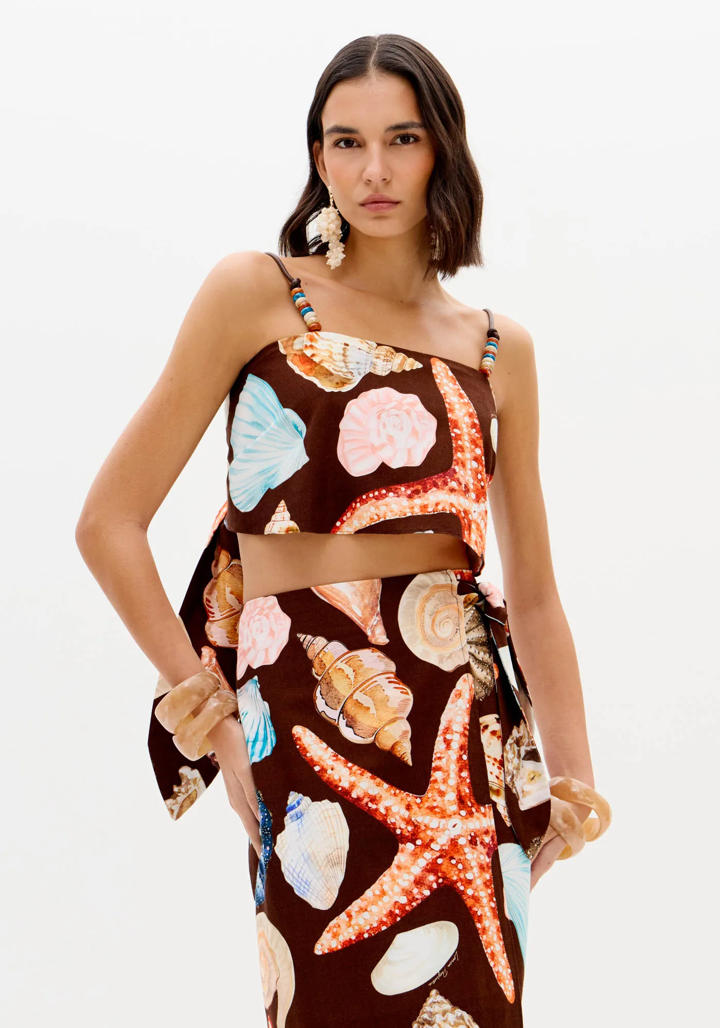 Top De Alças Estampado Com Amarração