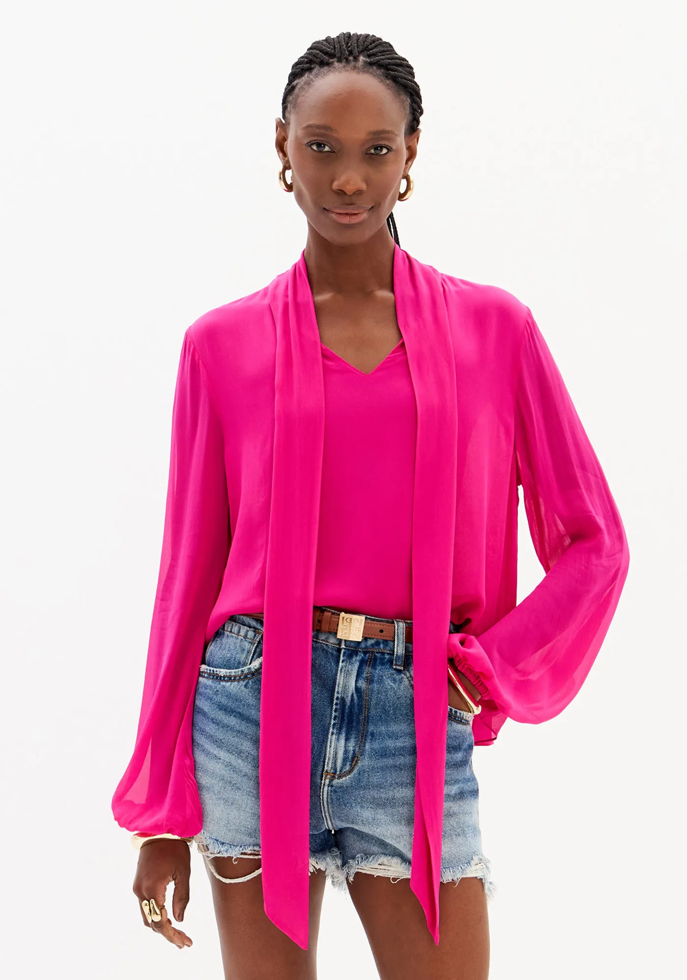 Blusa De Manga Longa Com Amarração